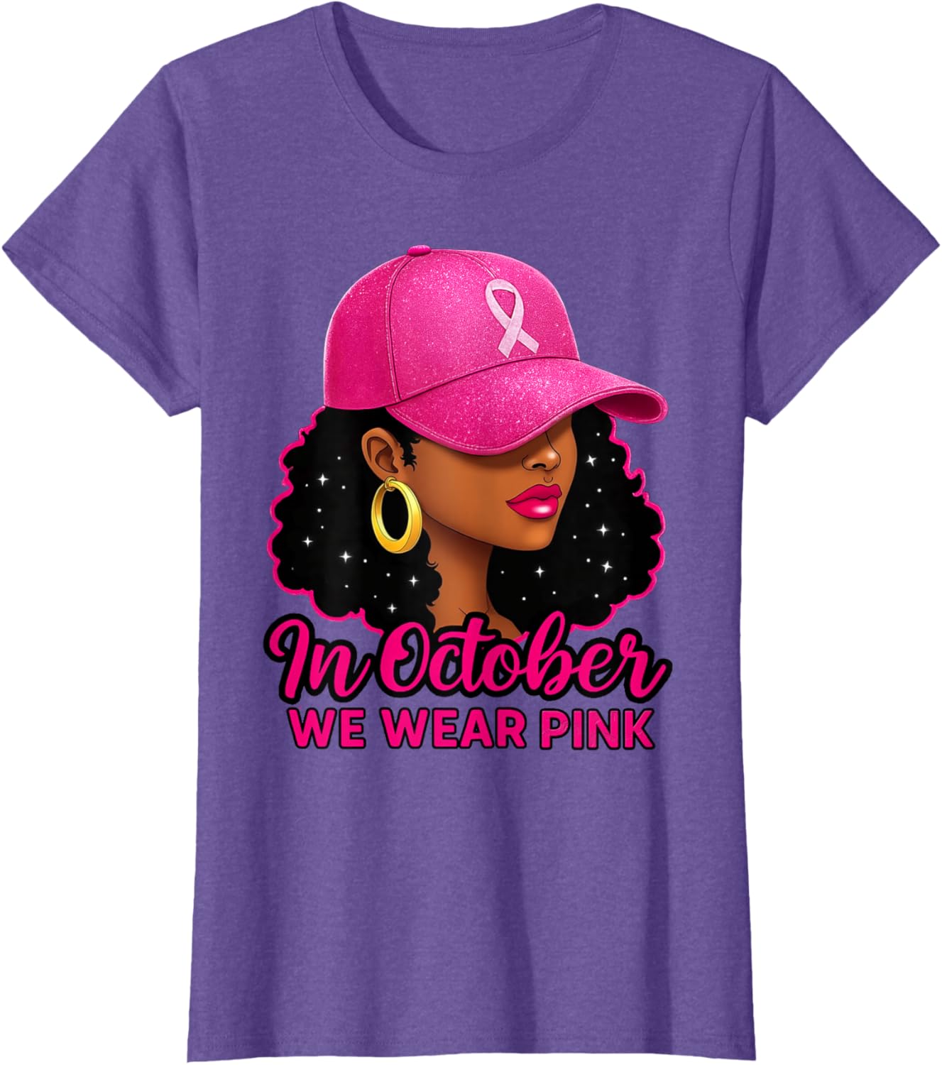 in October We Wear Pink Black Women Breast Cancer Awareness T-Shirt