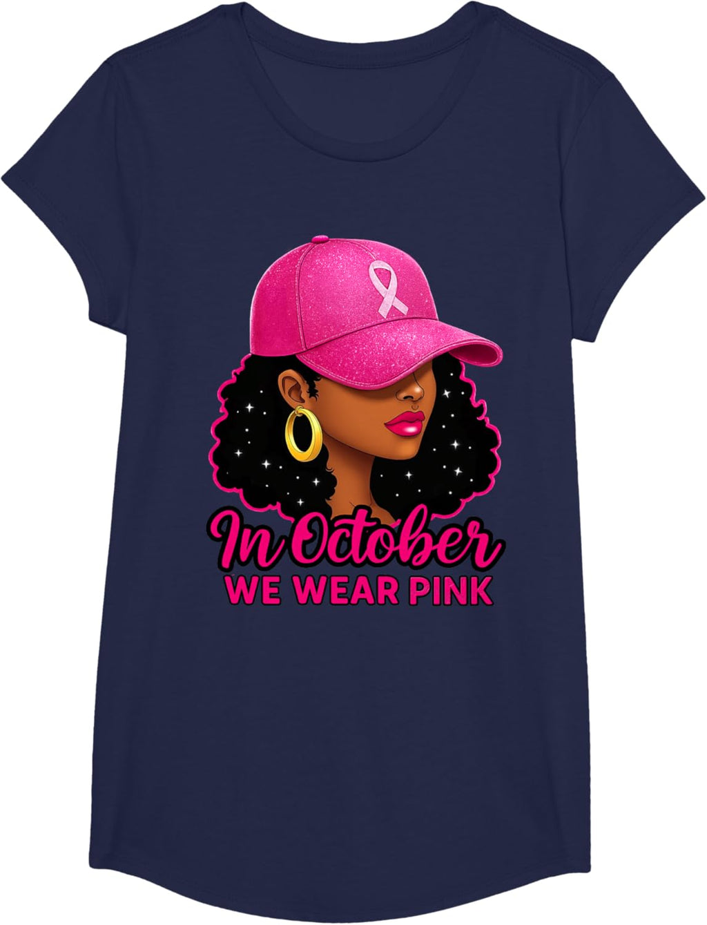 in October We Wear Pink Black Women Breast Cancer Awareness T-Shirt