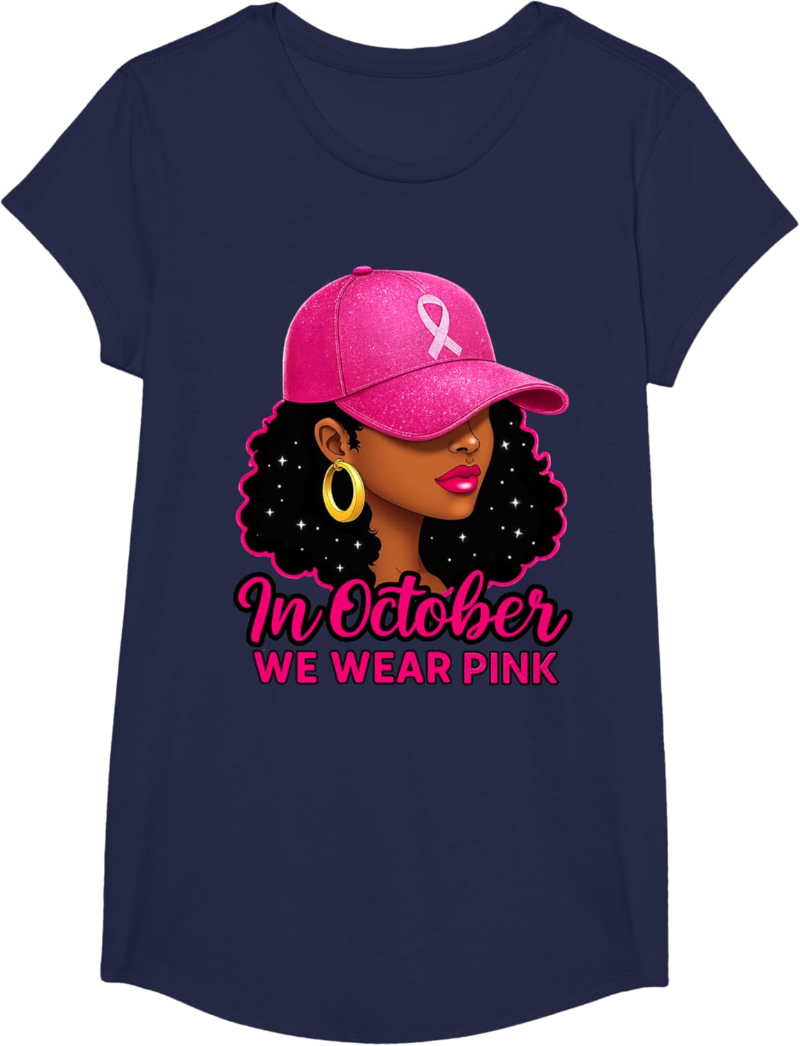 in October We Wear Pink Black Women Breast Cancer Awareness T-Shirt