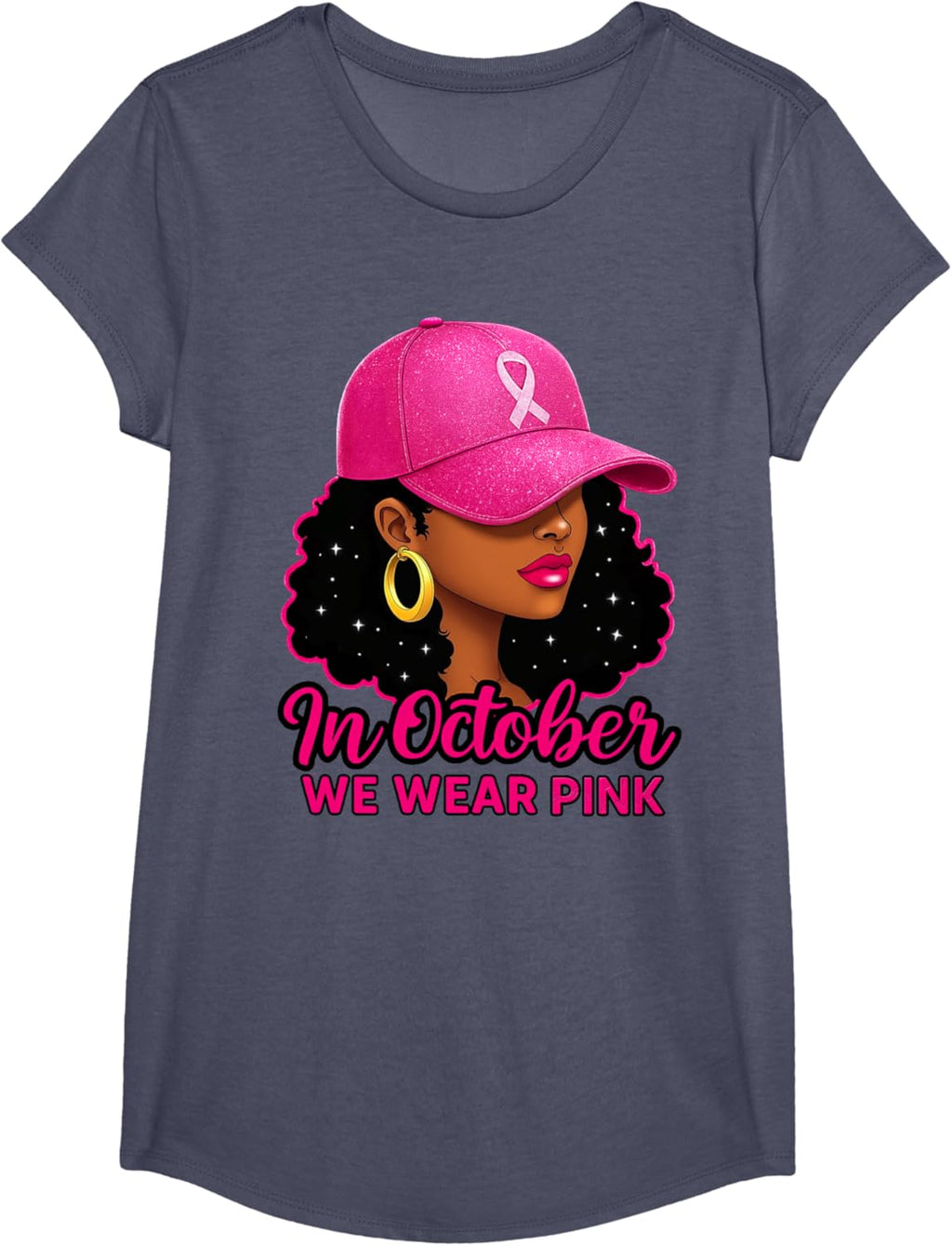 in October We Wear Pink Black Women Breast Cancer Awareness T-Shirt