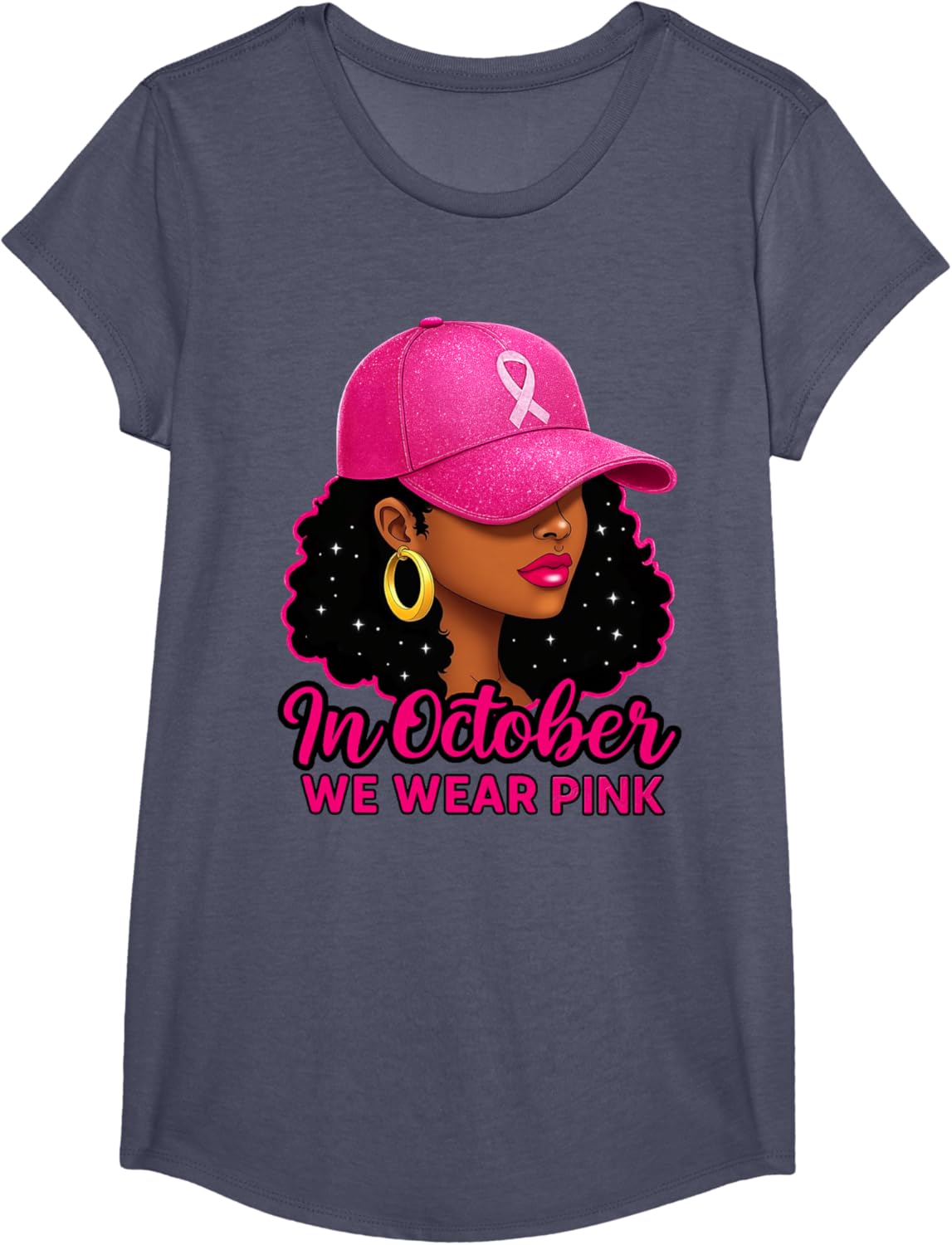 in October We Wear Pink Black Women Breast Cancer Awareness T-Shirt