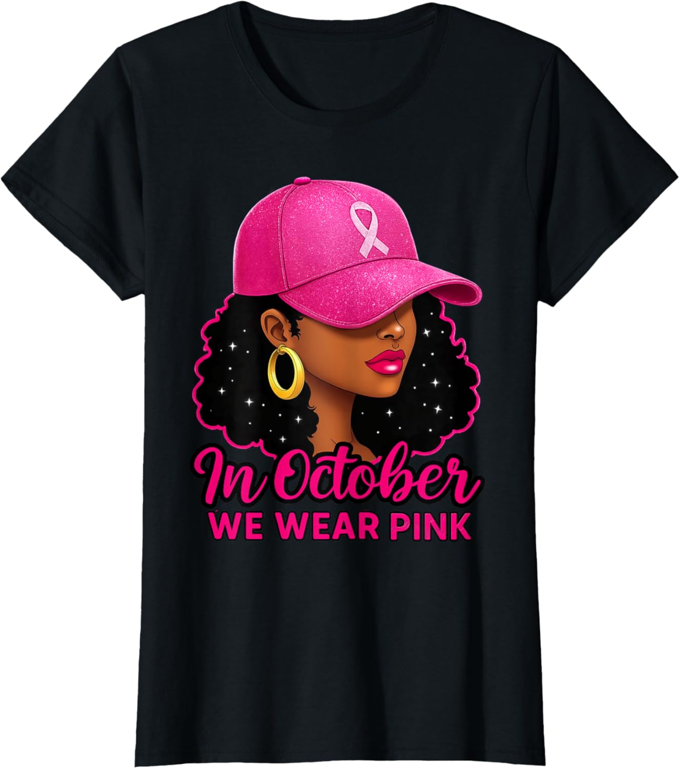 in October We Wear Pink Black Women Breast Cancer Awareness T-Shirt