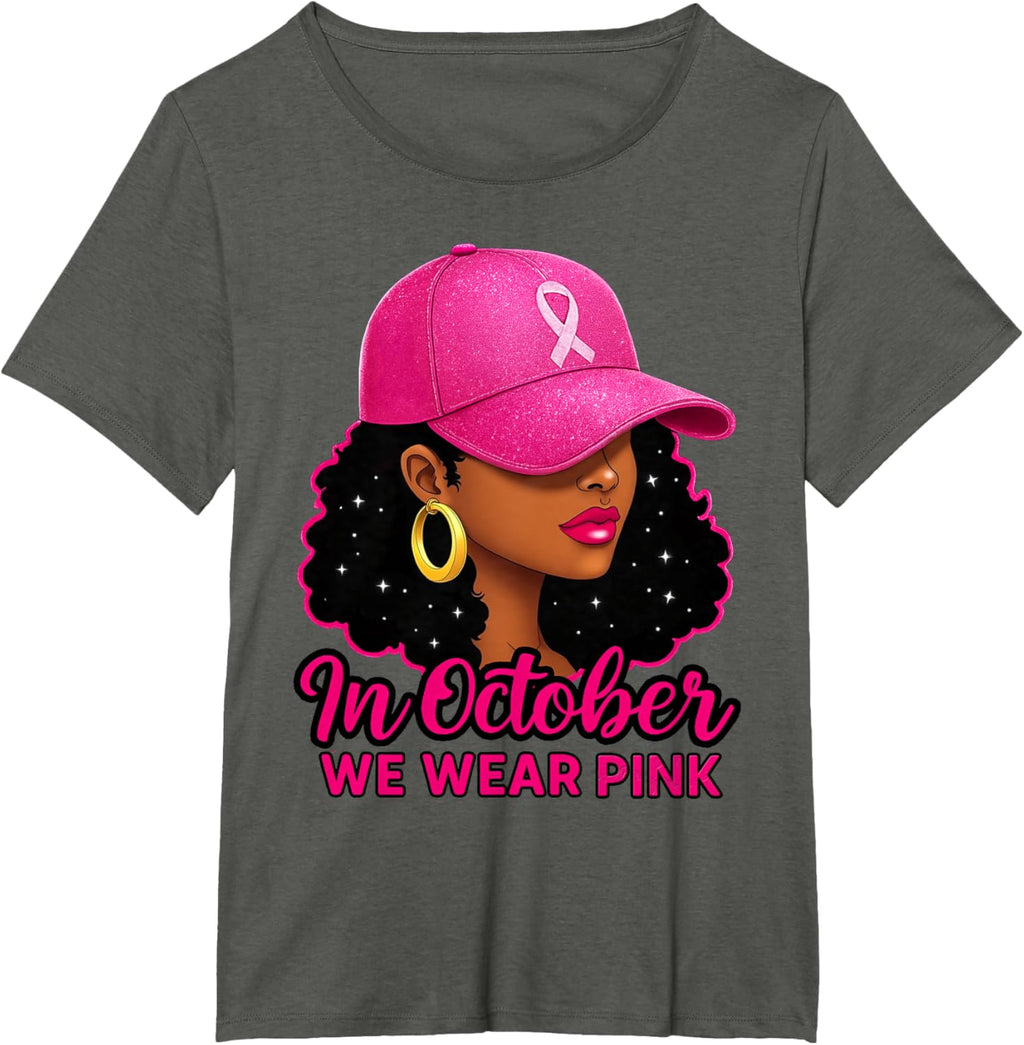 in October We Wear Pink Black Women Breast Cancer Awareness T-Shirt