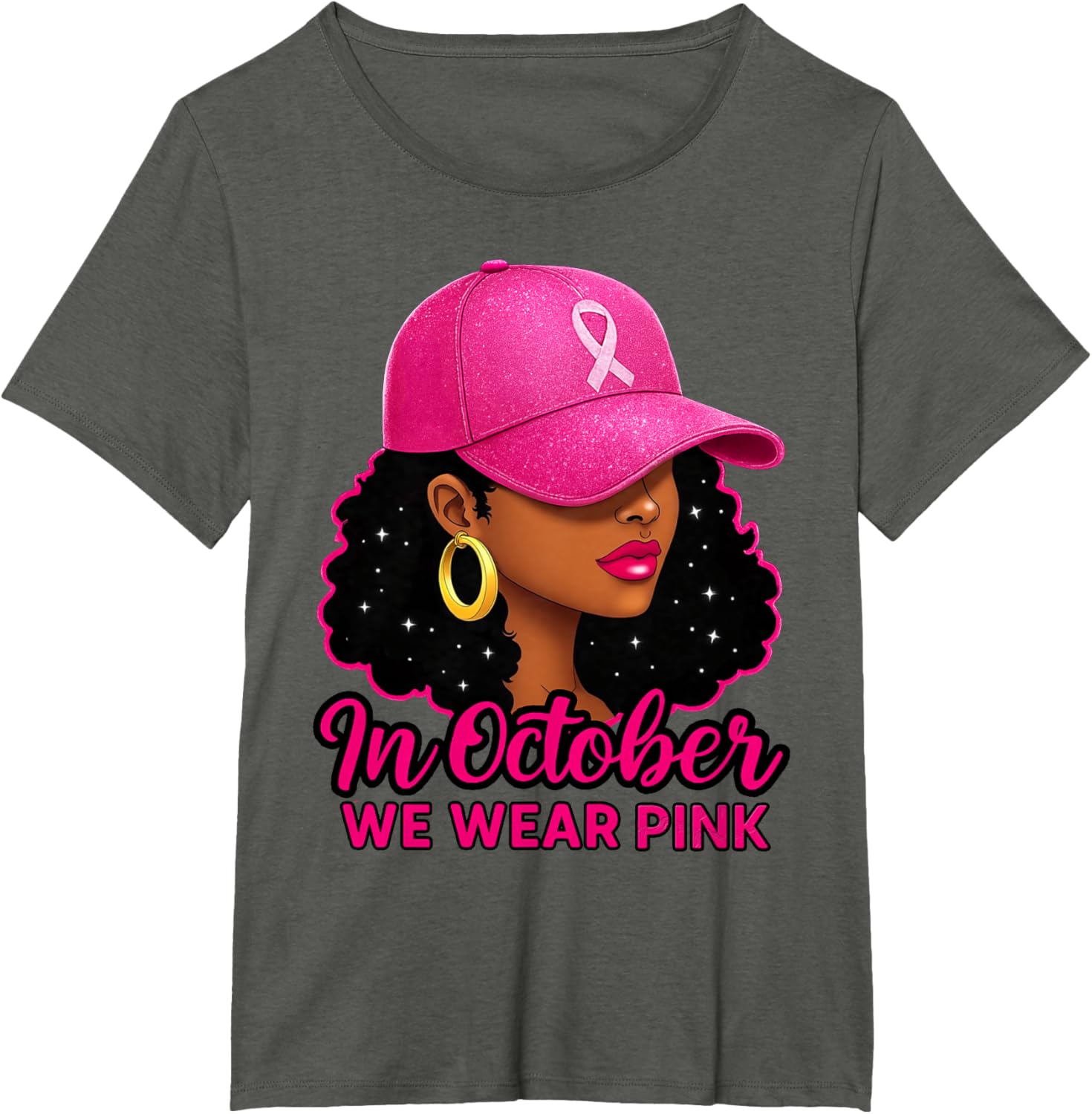 in October We Wear Pink Black Women Breast Cancer Awareness T-Shirt