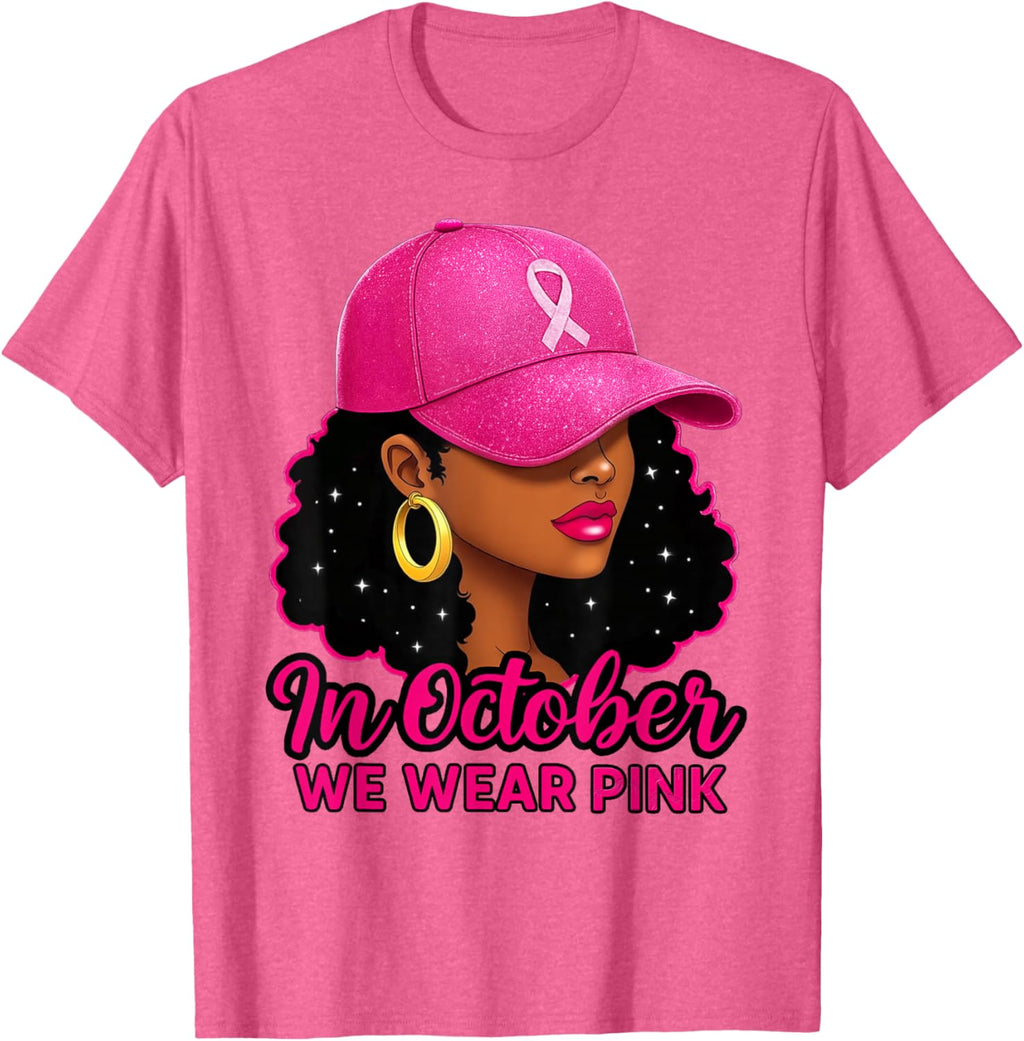 in October We Wear Pink Black Women Breast Cancer Awareness T-Shirt