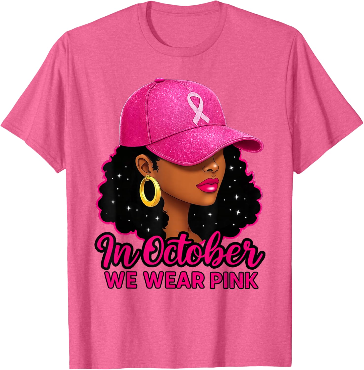 in October We Wear Pink Black Women Breast Cancer Awareness T-Shirt