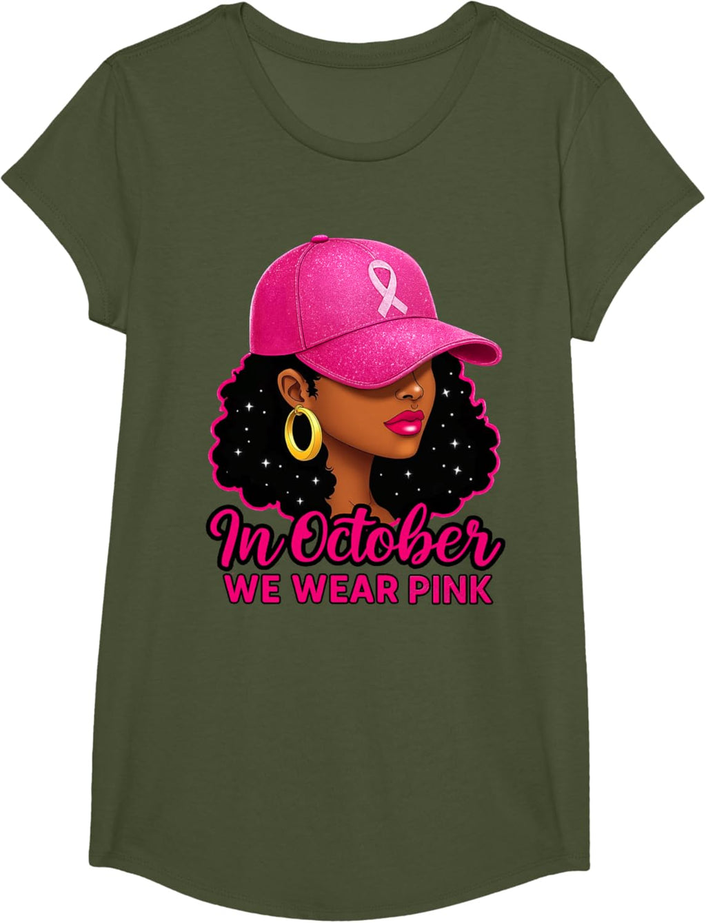 in October We Wear Pink Black Women Breast Cancer Awareness T-Shirt