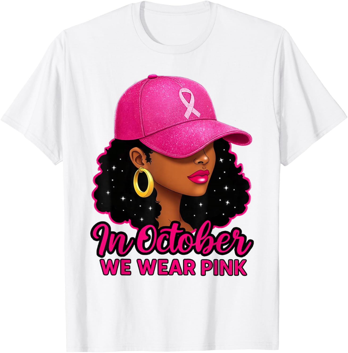 in October We Wear Pink Black Women Breast Cancer Awareness T-Shirt
