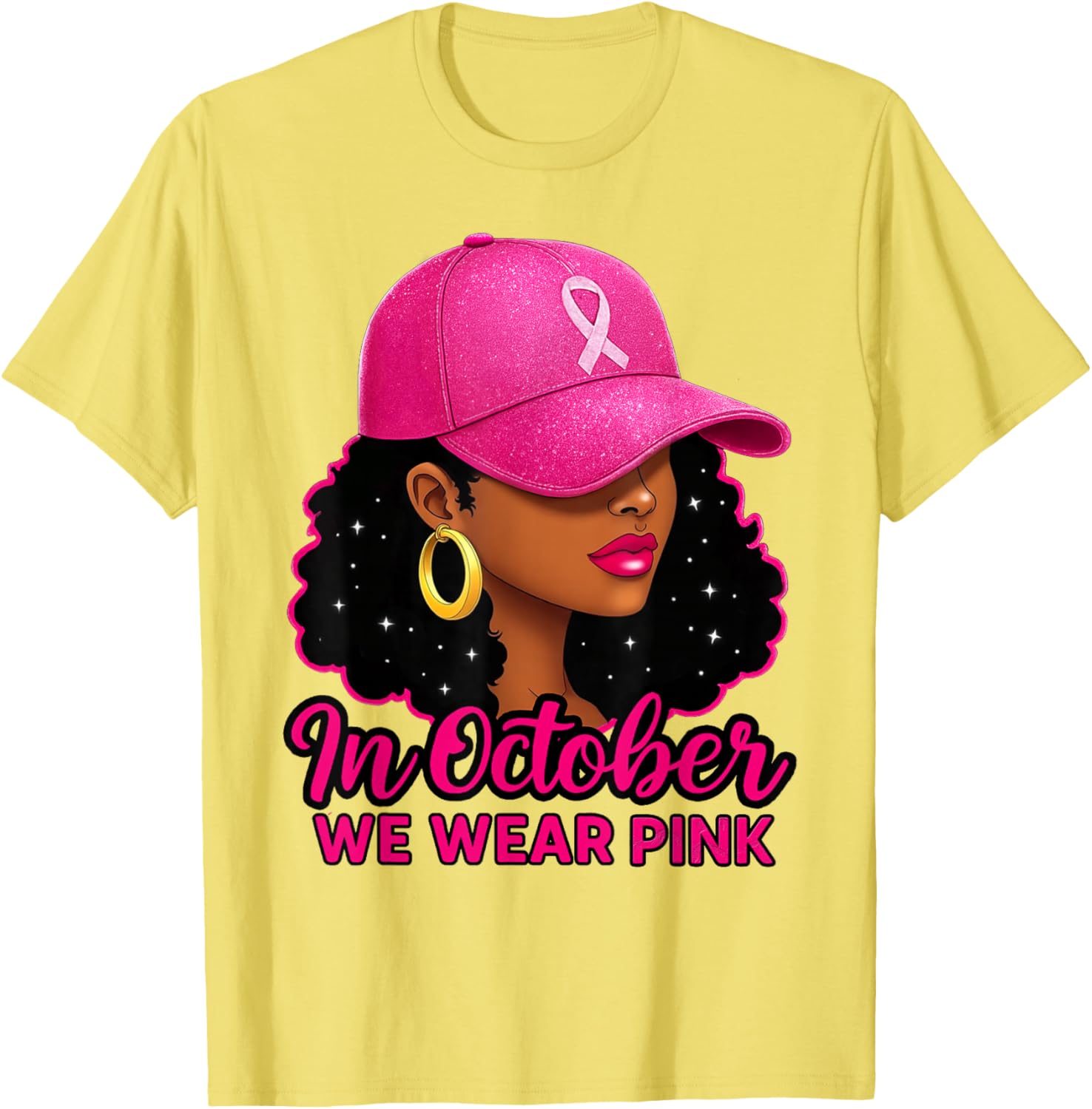 in October We Wear Pink Black Women Breast Cancer Awareness T-Shirt