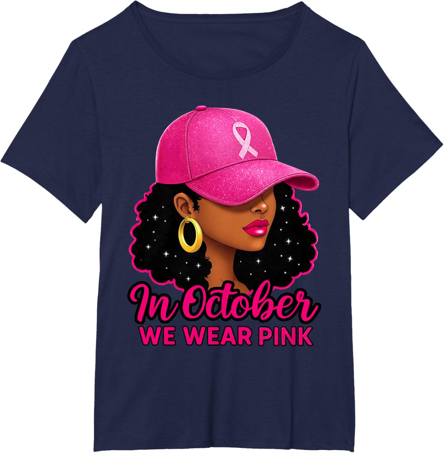 in October We Wear Pink Black Women Breast Cancer Awareness T-Shirt