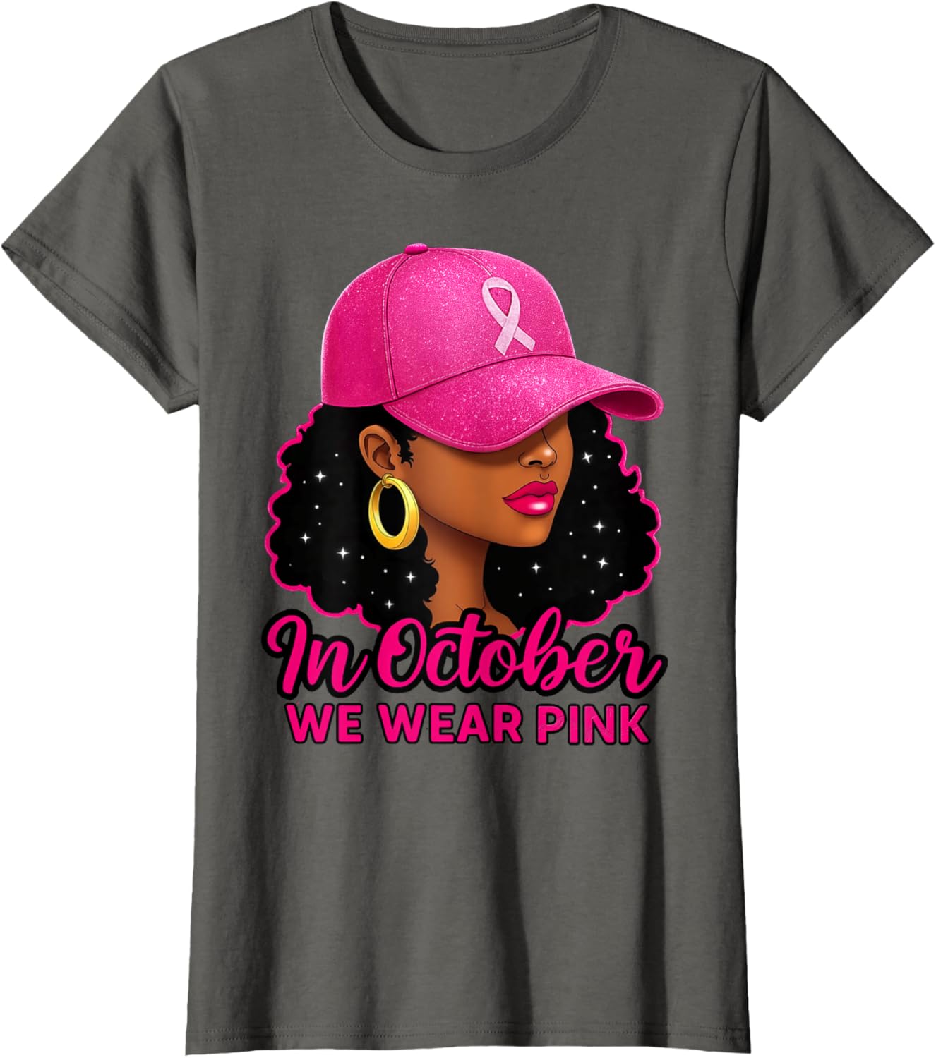in October We Wear Pink Black Women Breast Cancer Awareness T-Shirt