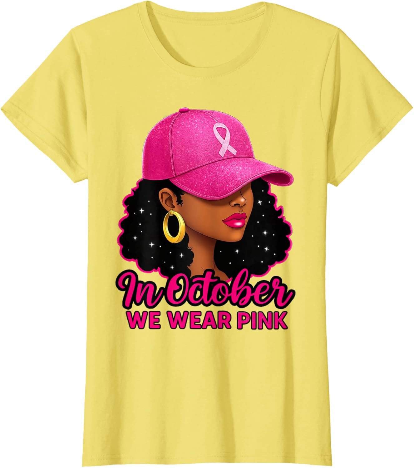 in October We Wear Pink Black Women Breast Cancer Awareness T-Shirt