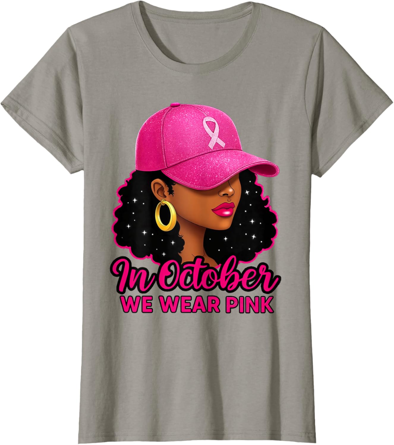 in October We Wear Pink Black Women Breast Cancer Awareness T-Shirt