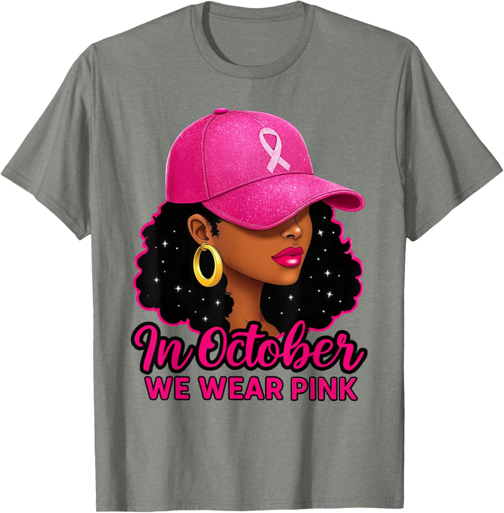 in October We Wear Pink Black Women Breast Cancer Awareness T-Shirt