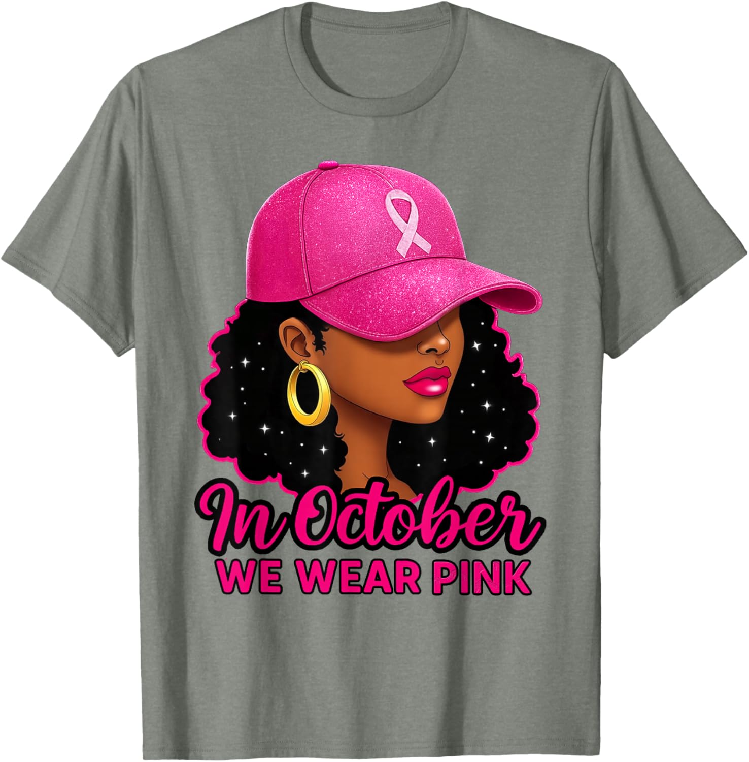 in October We Wear Pink Black Women Breast Cancer Awareness T-Shirt