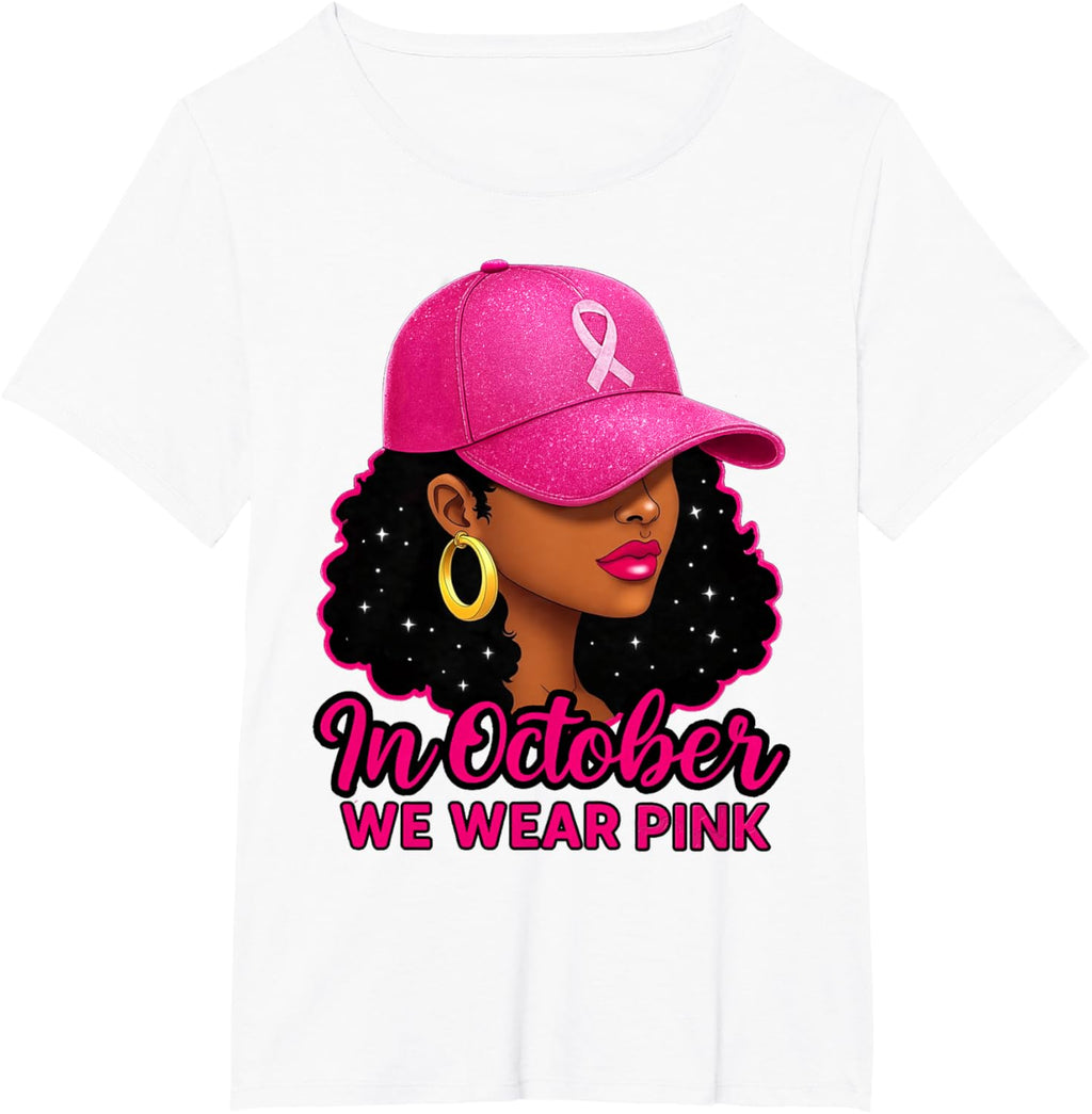 in October We Wear Pink Black Women Breast Cancer Awareness T-Shirt