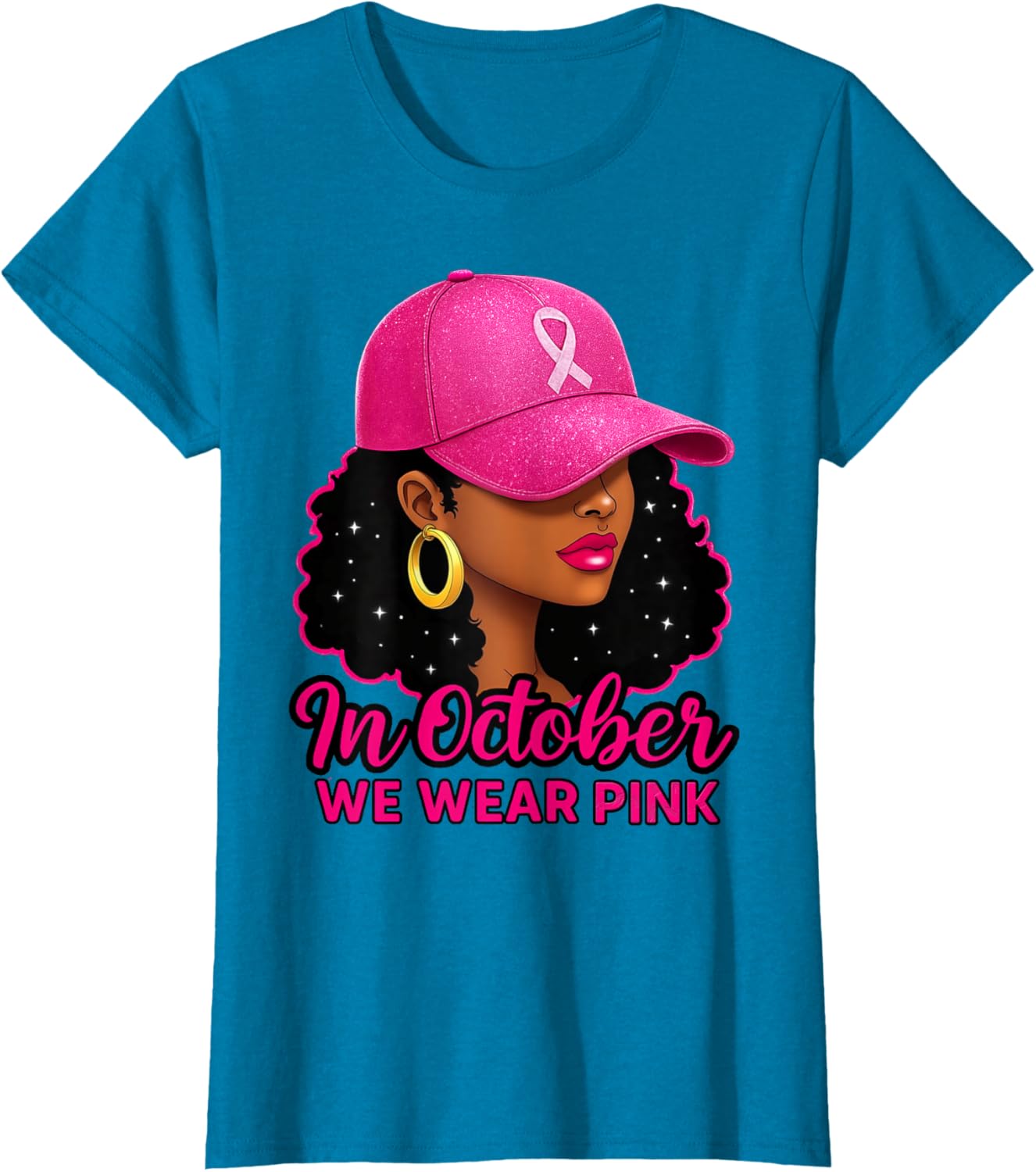in October We Wear Pink Black Women Breast Cancer Awareness T-Shirt