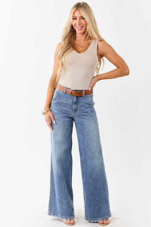 Almond Double Layer Knit V-Neck Tank Top