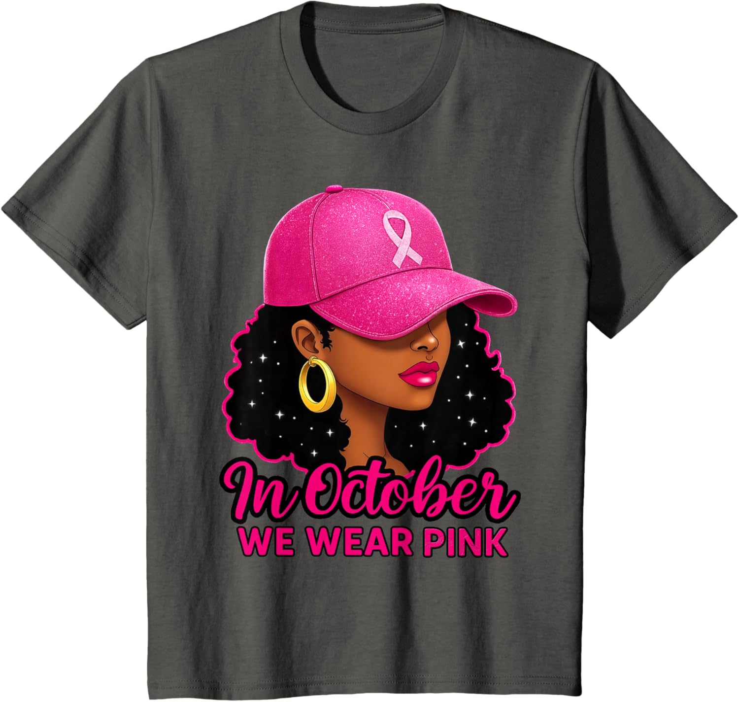 in October We Wear Pink Black Women Breast Cancer Awareness T-Shirt