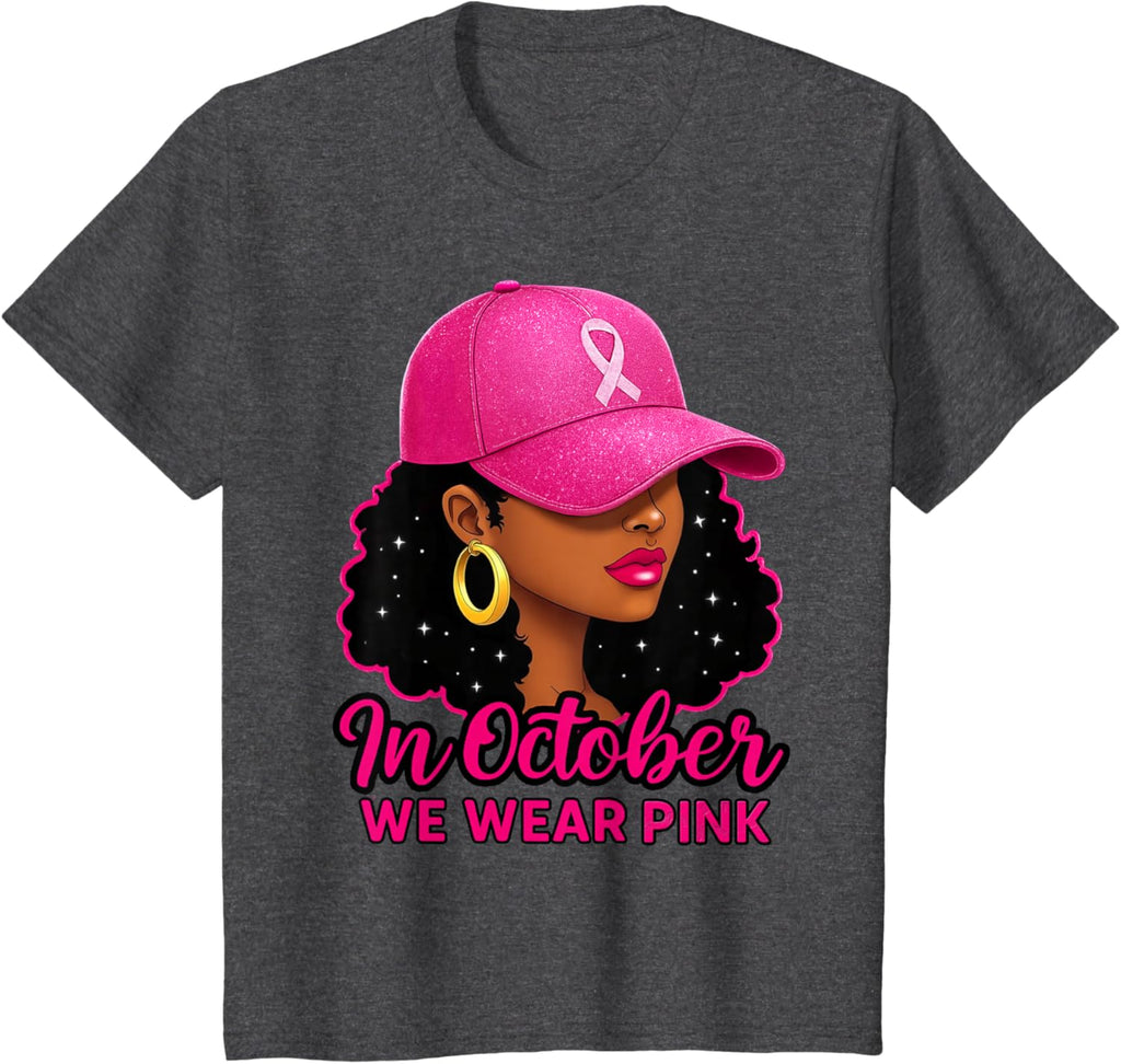 in October We Wear Pink Black Women Breast Cancer Awareness T-Shirt