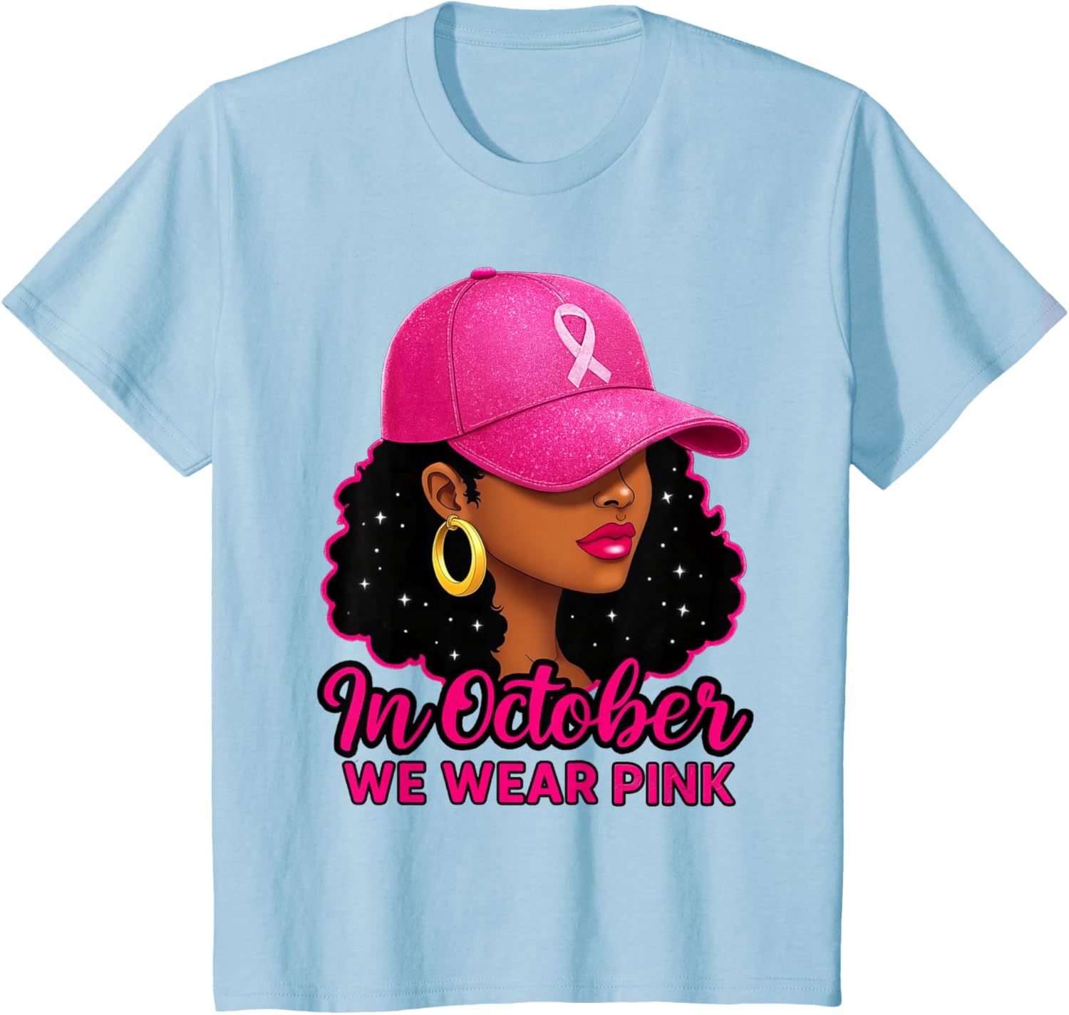 in October We Wear Pink Black Women Breast Cancer Awareness T-Shirt