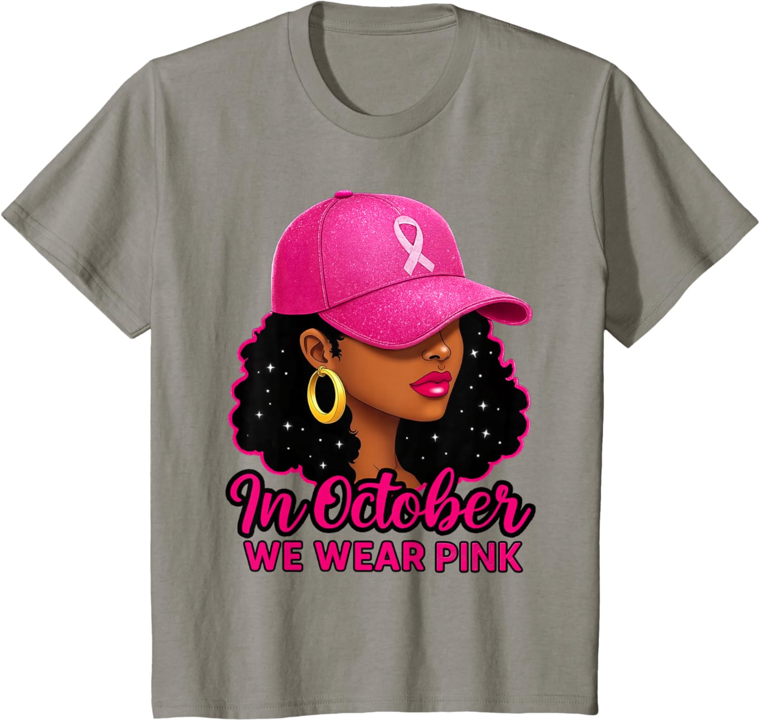 in October We Wear Pink Black Women Breast Cancer Awareness T-Shirt