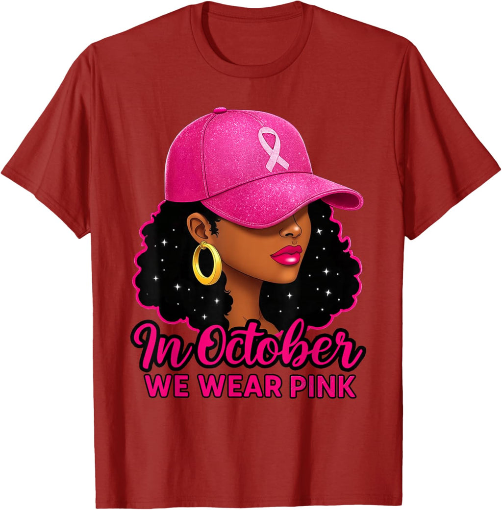 in October We Wear Pink Black Women Breast Cancer Awareness T-Shirt