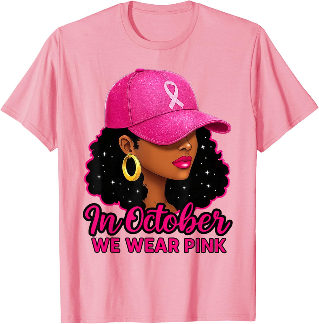 in October We Wear Pink Black Women Breast Cancer Awareness T-Shirt