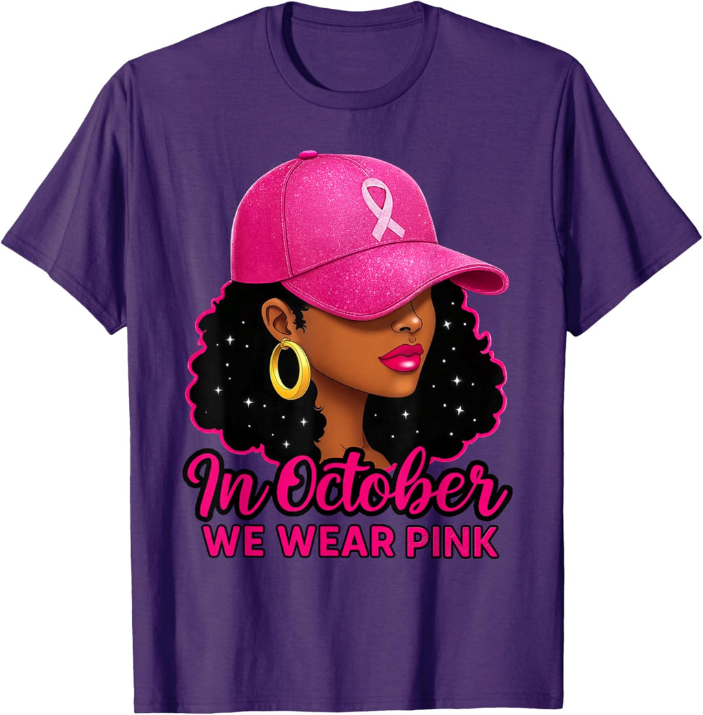 in October We Wear Pink Black Women Breast Cancer Awareness T-Shirt