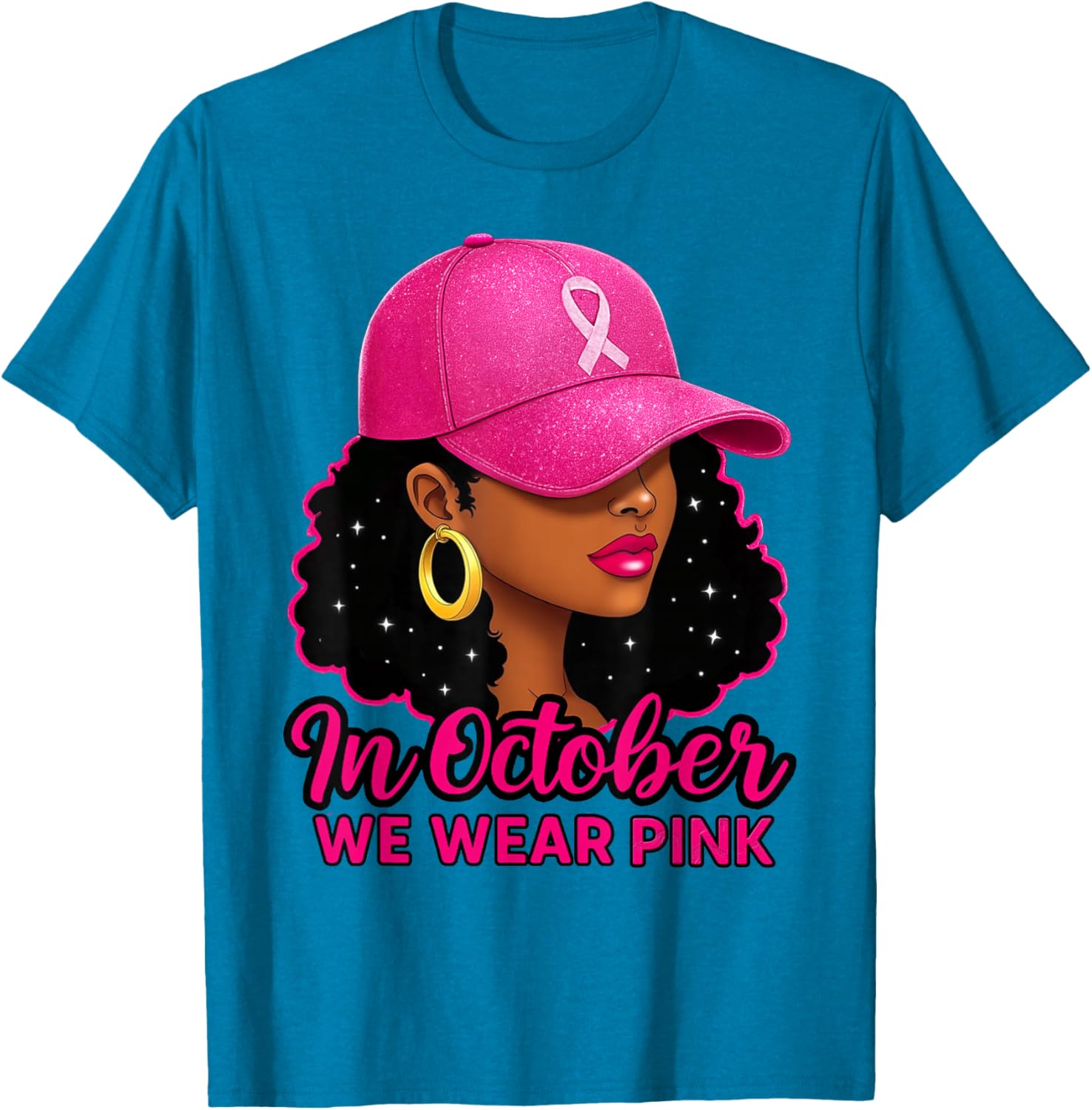 in October We Wear Pink Black Women Breast Cancer Awareness T-Shirt