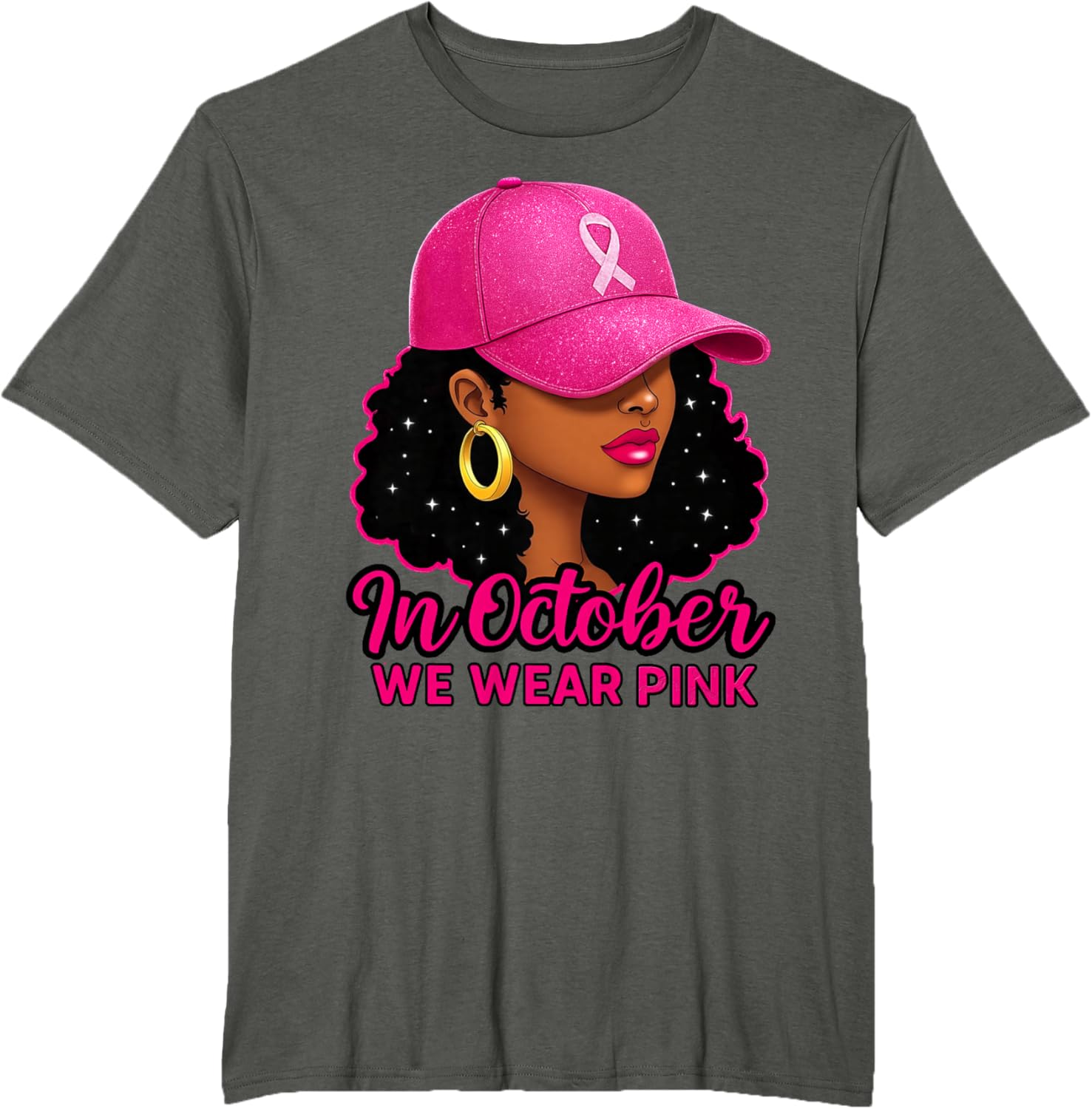 in October We Wear Pink Black Women Breast Cancer Awareness T-Shirt