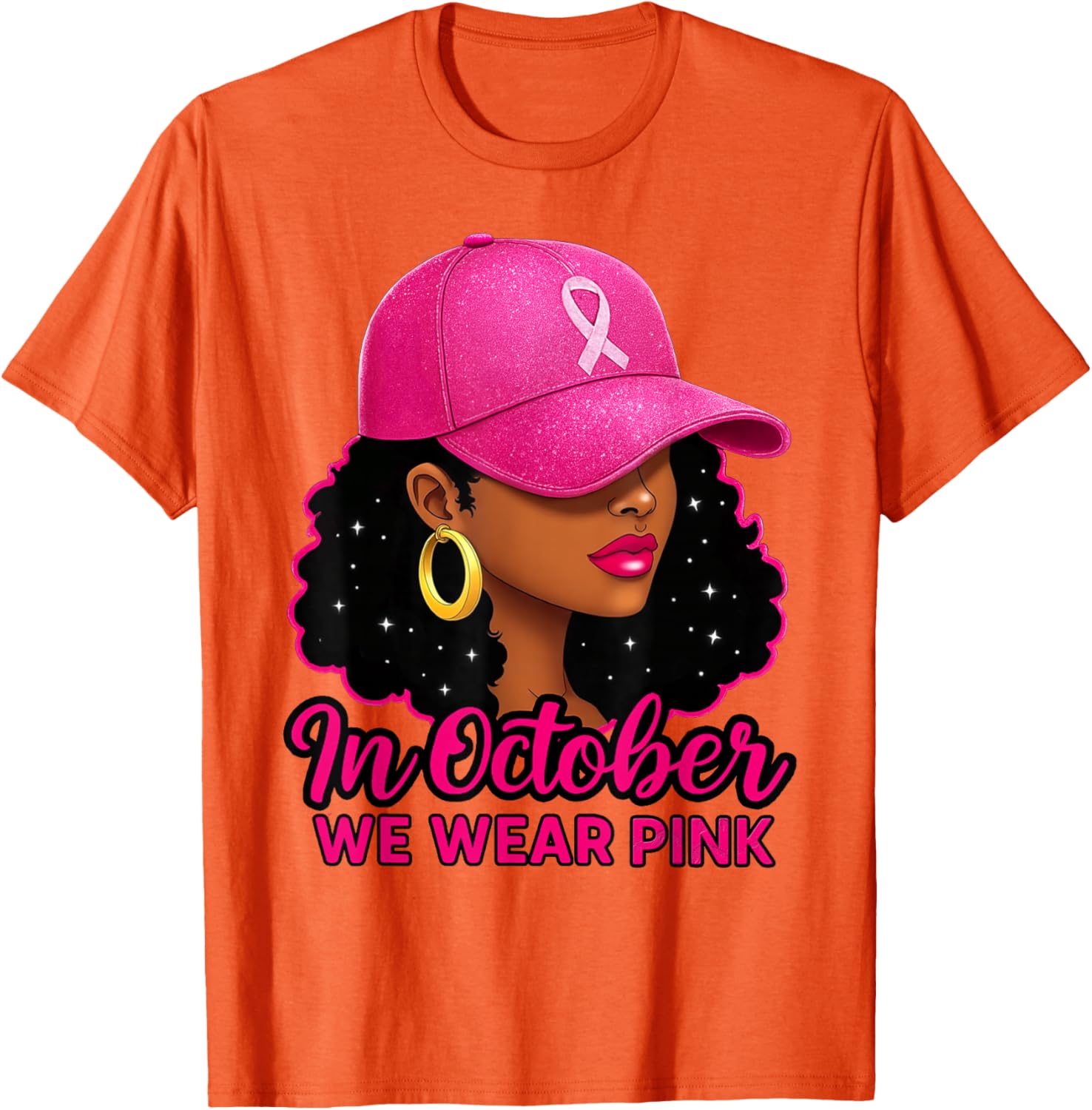 in October We Wear Pink Black Women Breast Cancer Awareness T-Shirt