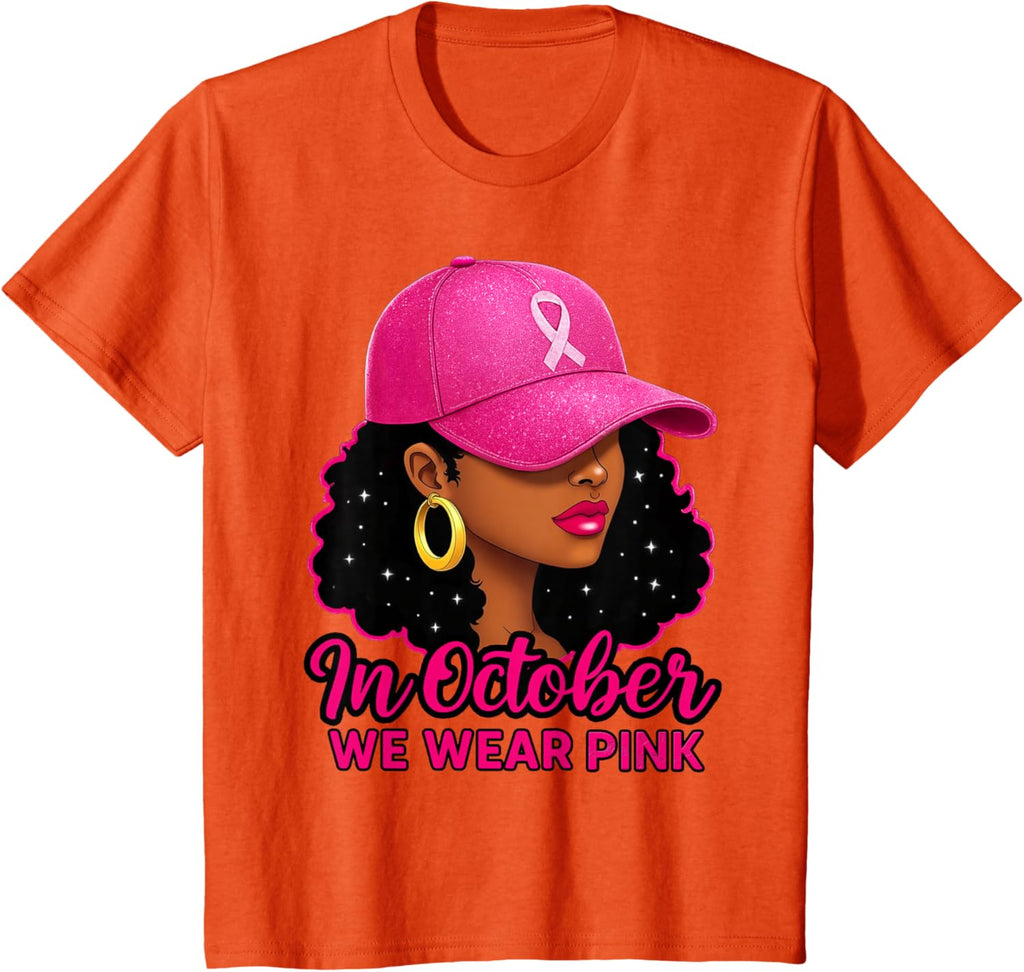 in October We Wear Pink Black Women Breast Cancer Awareness T-Shirt