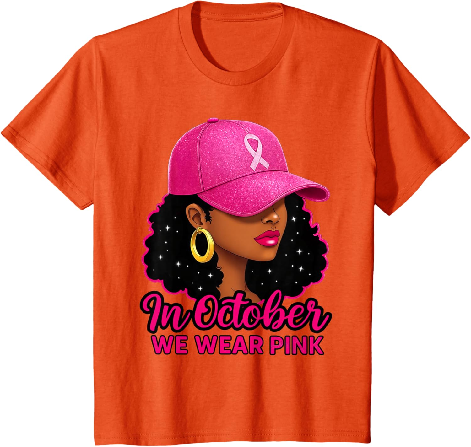 in October We Wear Pink Black Women Breast Cancer Awareness T-Shirt