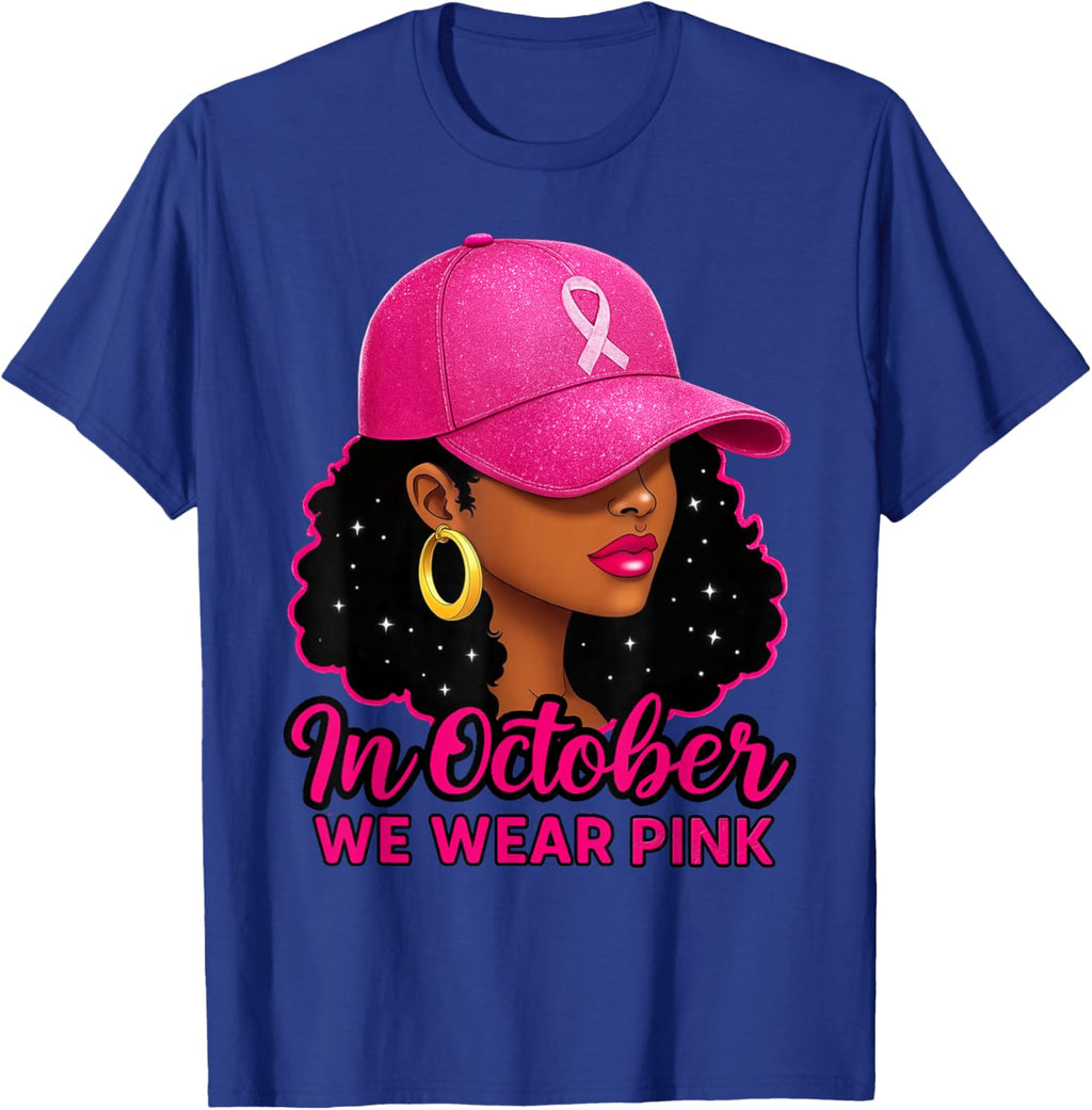 in October We Wear Pink Black Women Breast Cancer Awareness T-Shirt