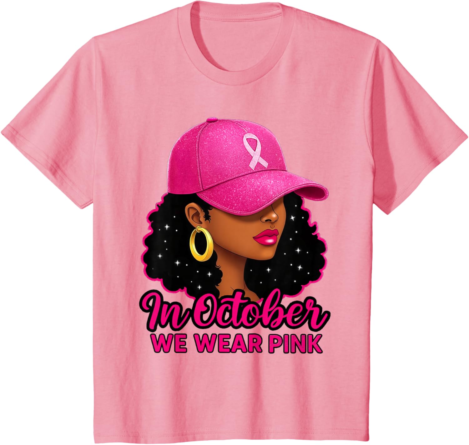 in October We Wear Pink Black Women Breast Cancer Awareness T-Shirt