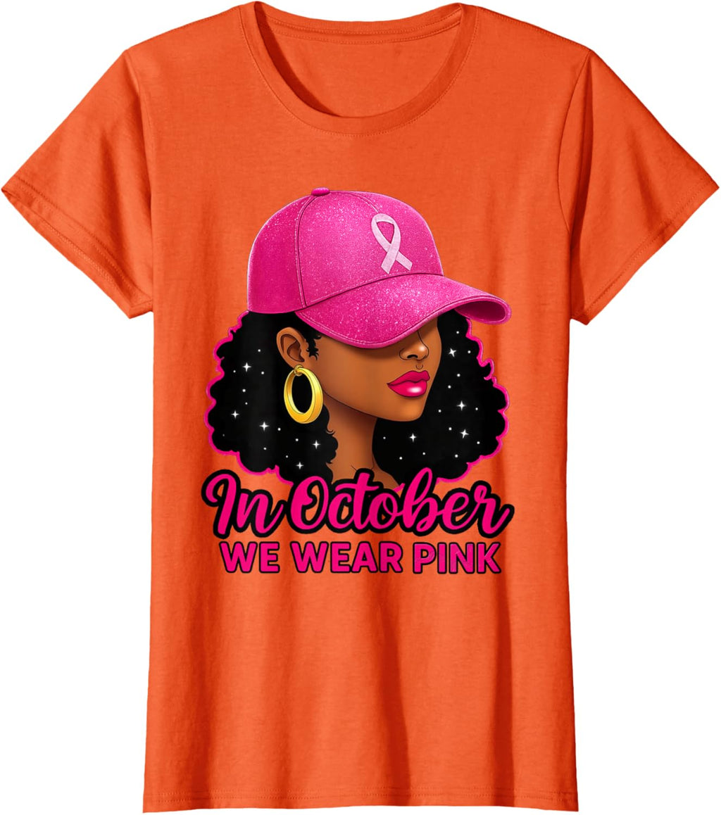in October We Wear Pink Black Women Breast Cancer Awareness T-Shirt