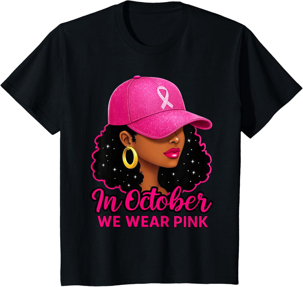 in October We Wear Pink Black Women Breast Cancer Awareness T-Shirt