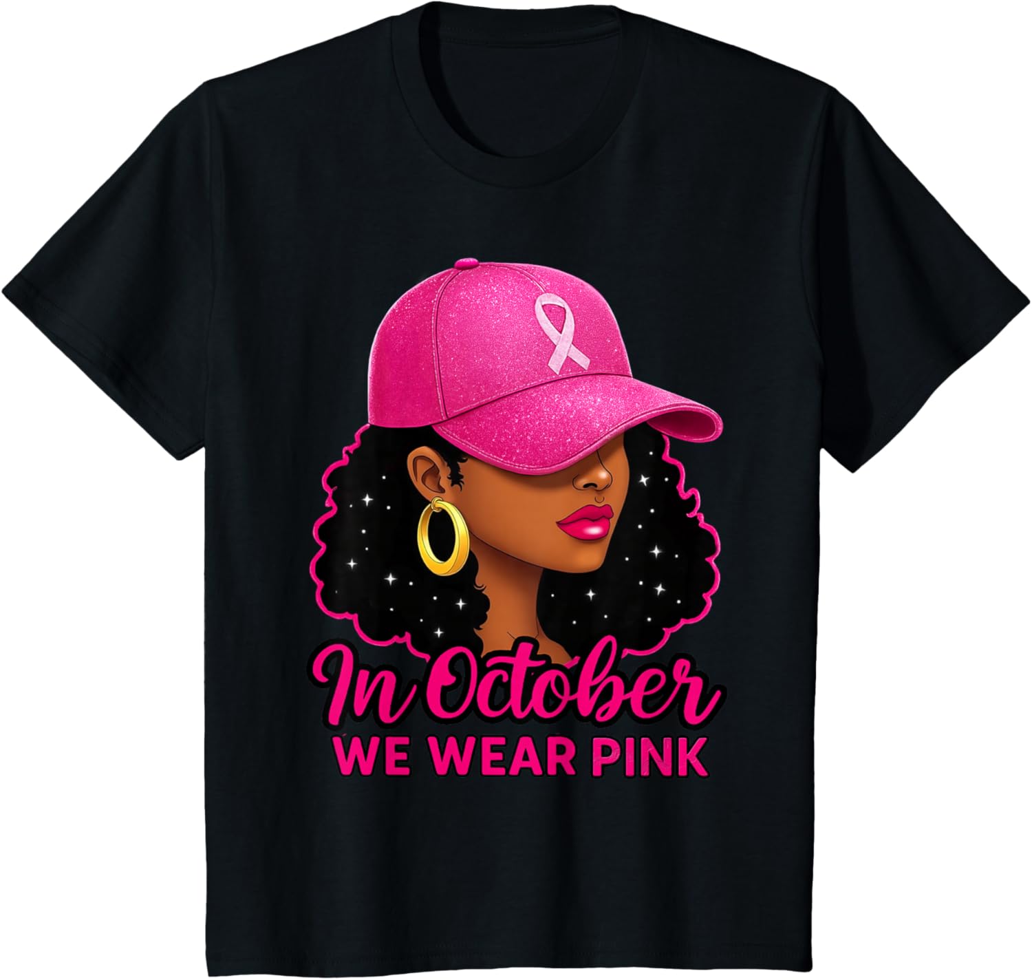 in October We Wear Pink Black Women Breast Cancer Awareness T-Shirt