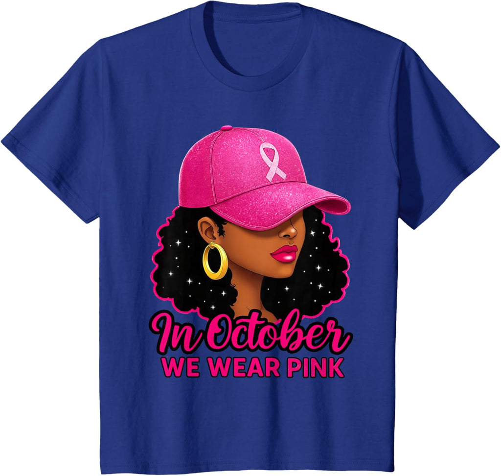 in October We Wear Pink Black Women Breast Cancer Awareness T-Shirt