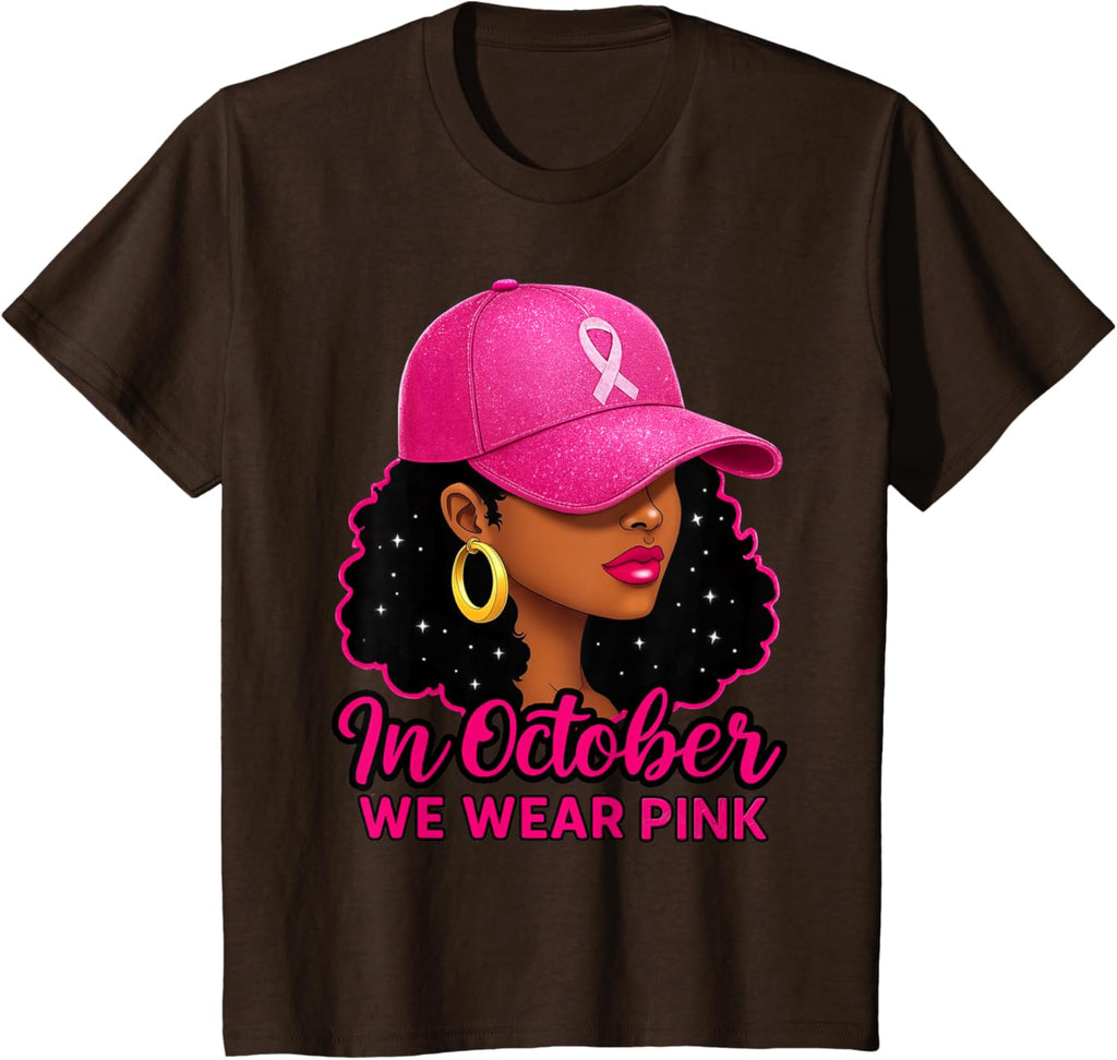 in October We Wear Pink Black Women Breast Cancer Awareness T-Shirt