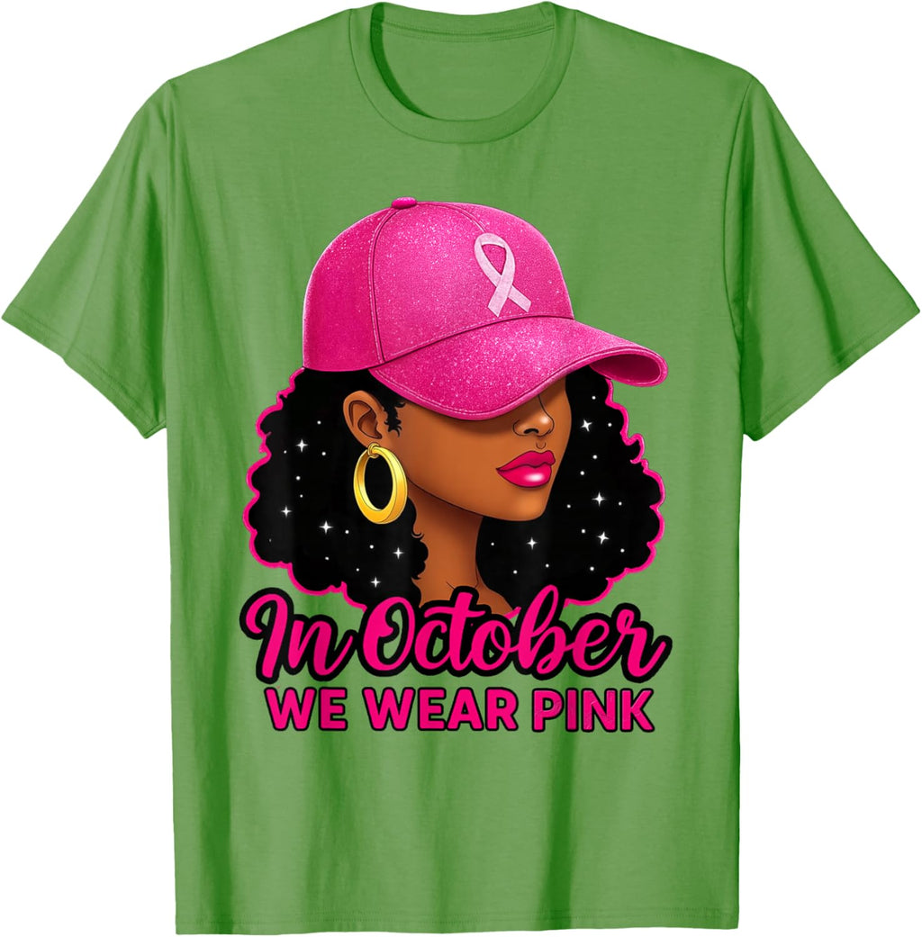 in October We Wear Pink Black Women Breast Cancer Awareness T-Shirt