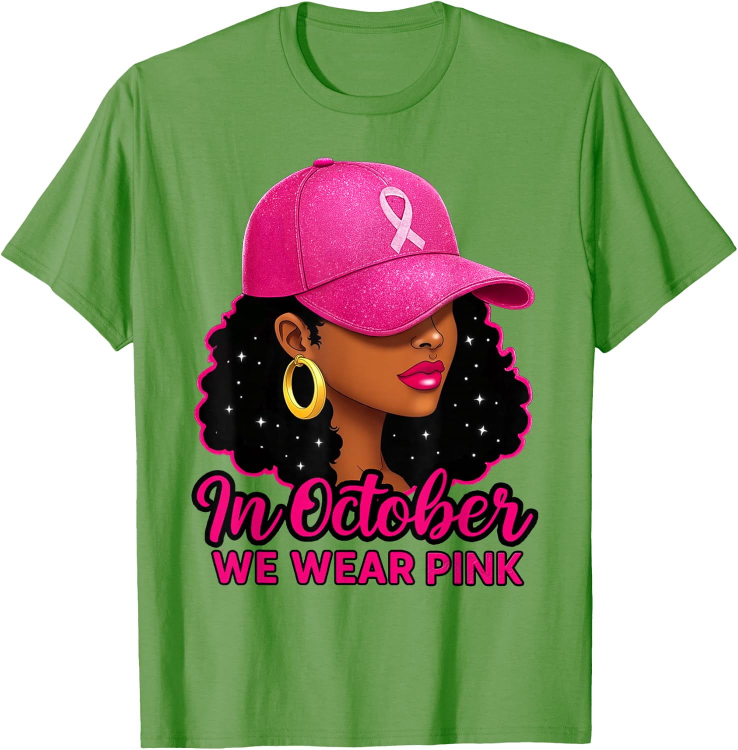 in October We Wear Pink Black Women Breast Cancer Awareness T-Shirt