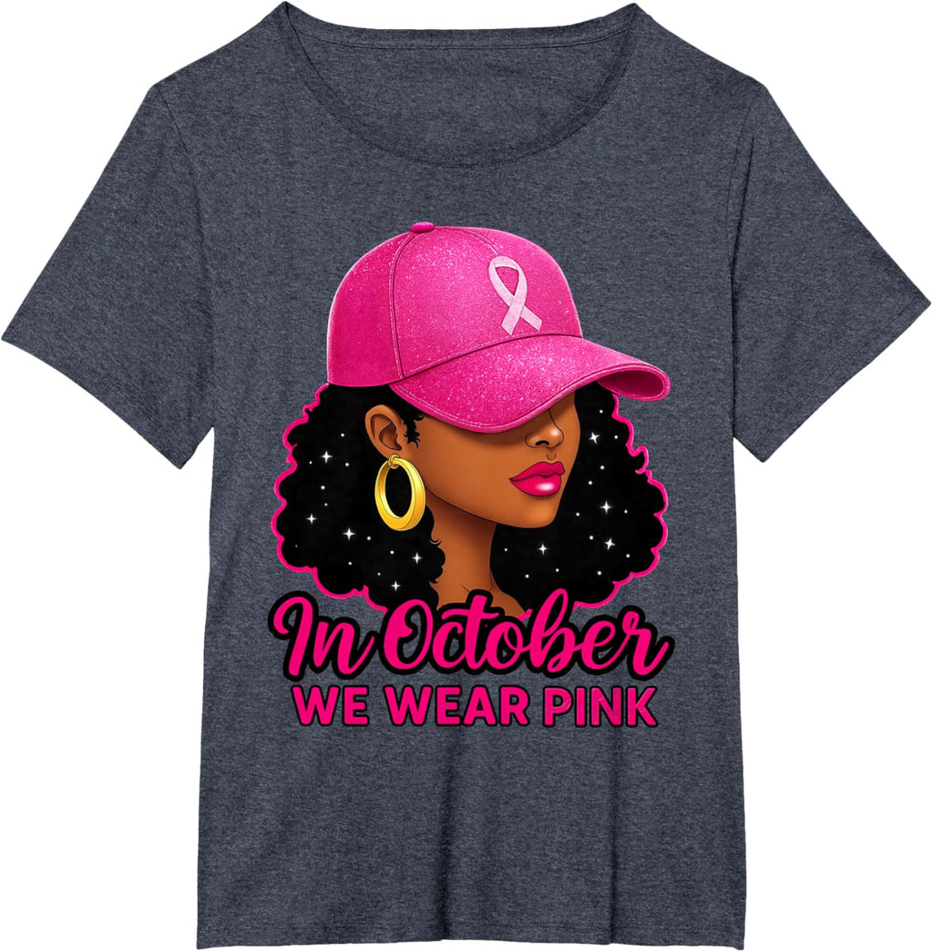 in October We Wear Pink Black Women Breast Cancer Awareness T-Shirt