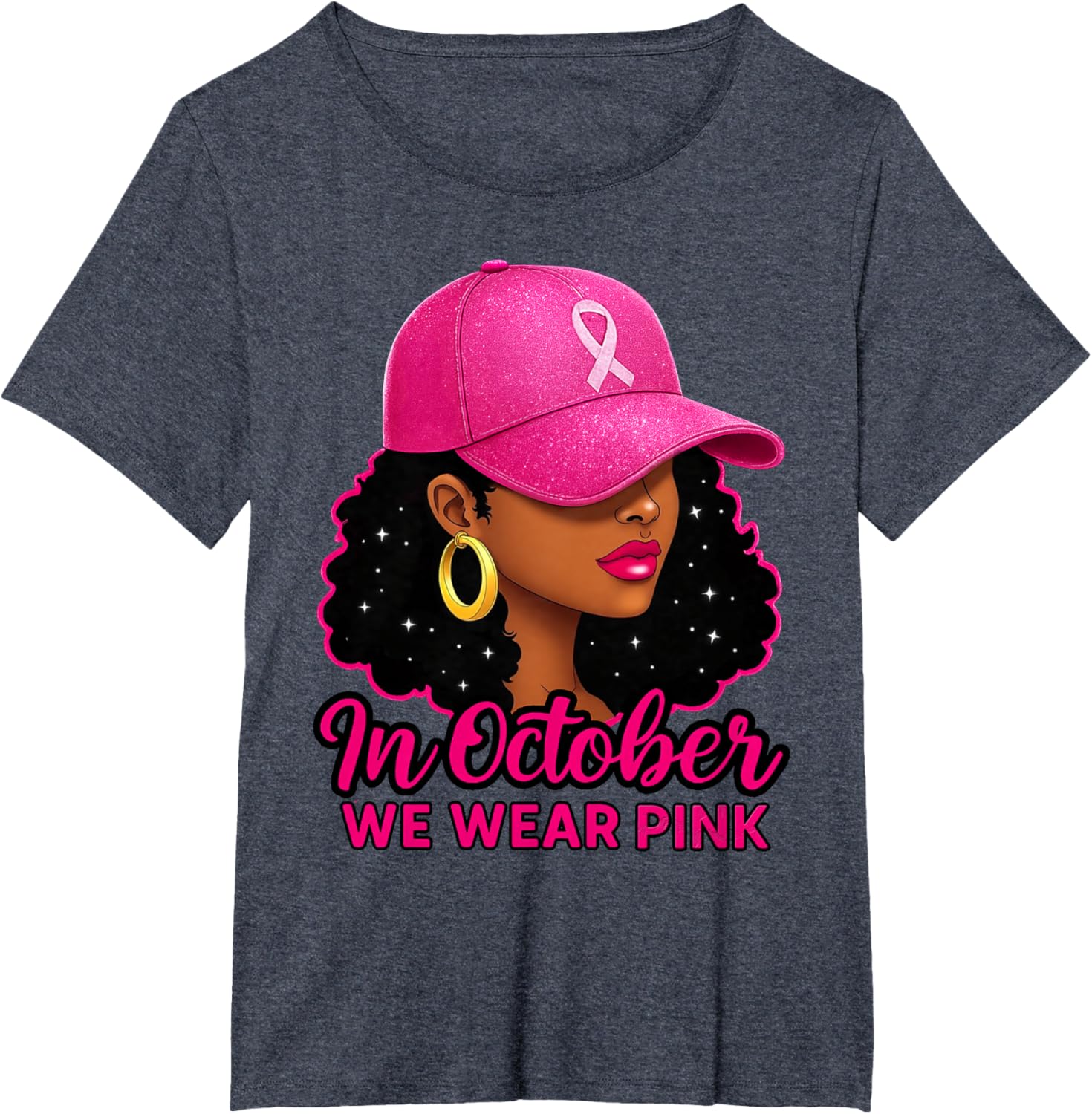 in October We Wear Pink Black Women Breast Cancer Awareness T-Shirt