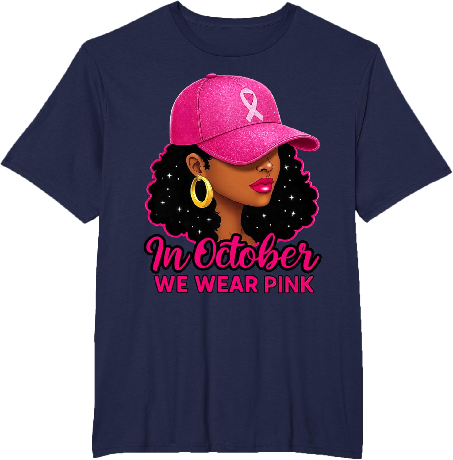 in October We Wear Pink Black Women Breast Cancer Awareness T-Shirt
