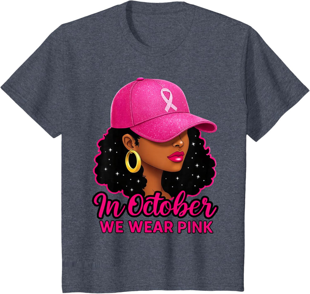 in October We Wear Pink Black Women Breast Cancer Awareness T-Shirt