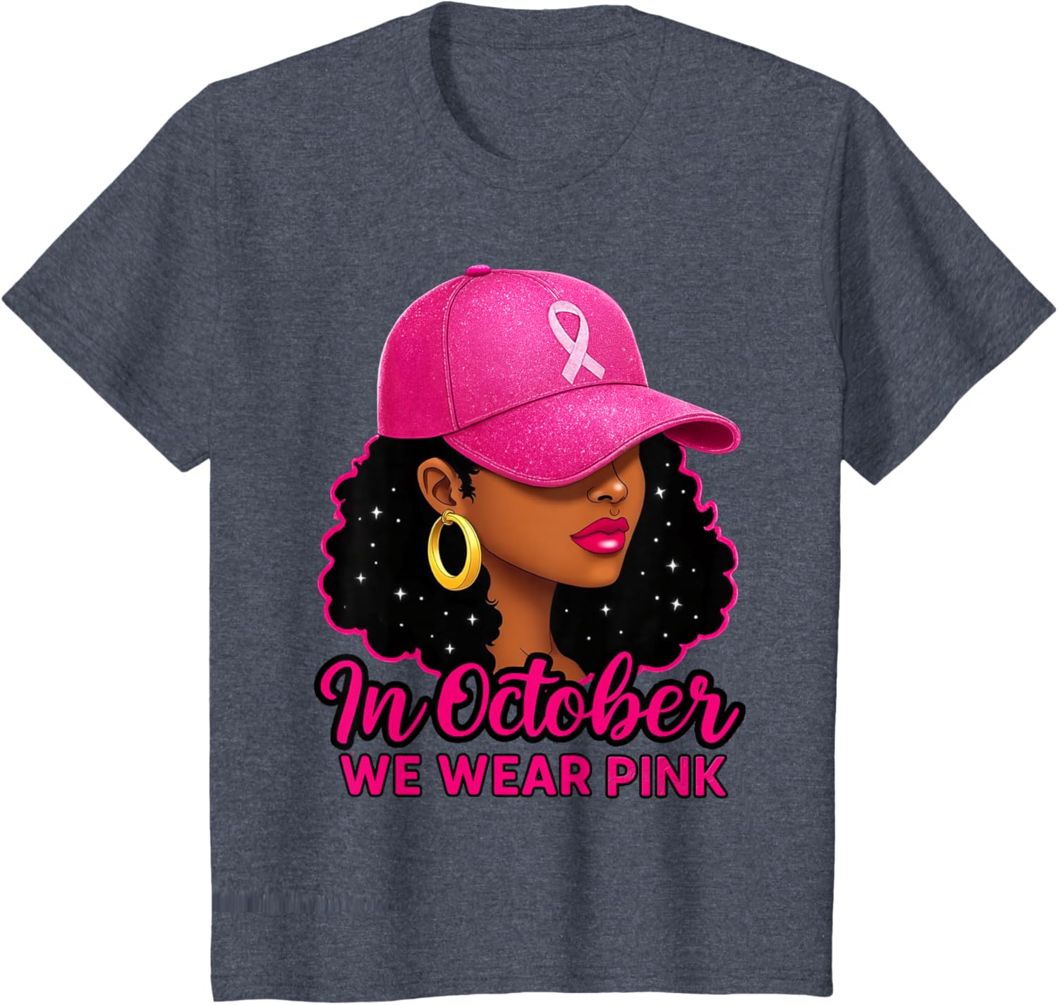 in October We Wear Pink Black Women Breast Cancer Awareness T-Shirt