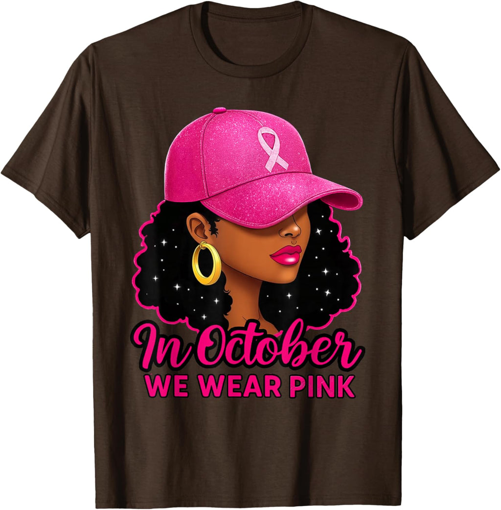 in October We Wear Pink Black Women Breast Cancer Awareness T-Shirt