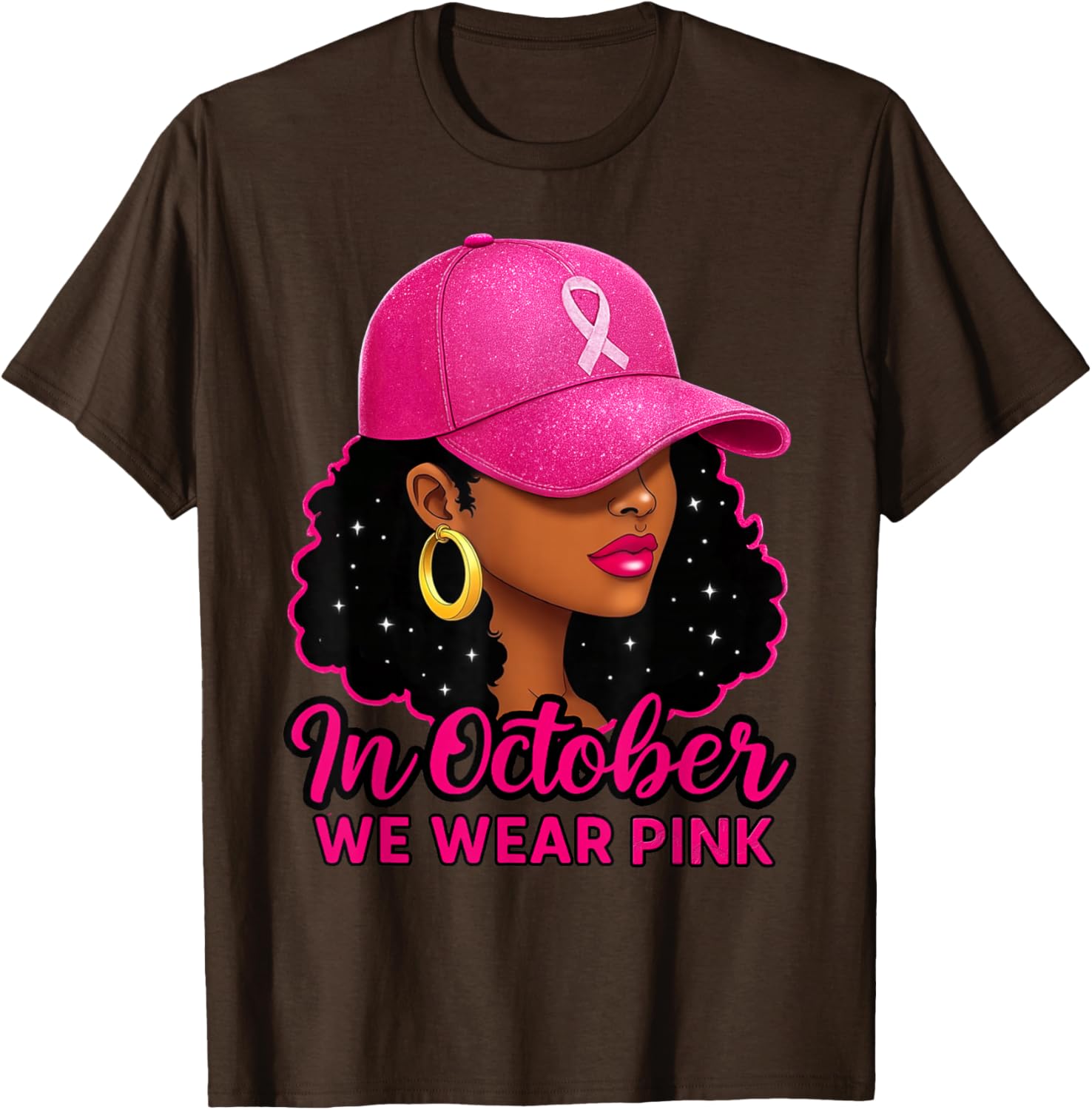 in October We Wear Pink Black Women Breast Cancer Awareness T-Shirt